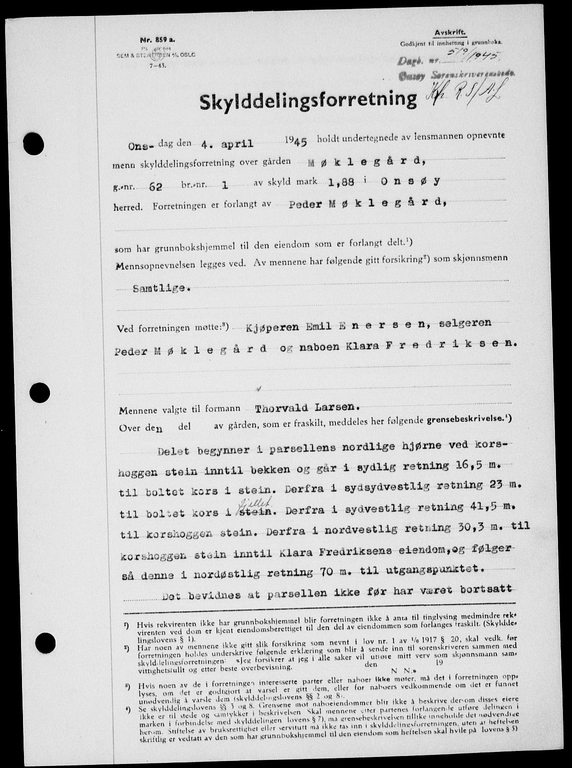 Onsøy sorenskriveri, SAO/A-10474/G/Ga/Gab/L0014: Mortgage book no. II A-14, 1944-1945, Diary no: : 519/1945