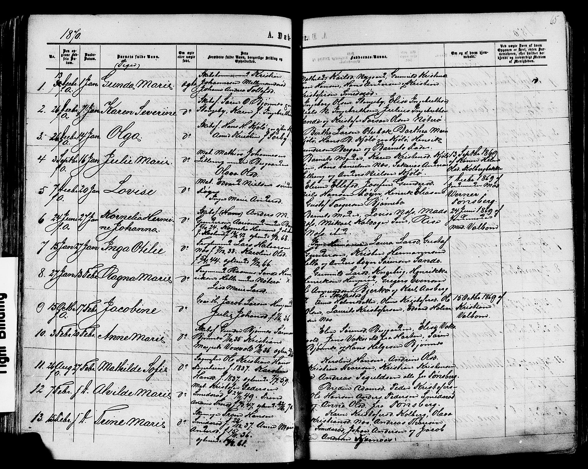 Nøtterøy kirkebøker, SAKO/A-354/F/Fa/L0007: Parish register (official) no. I 7, 1865-1877, p. 65