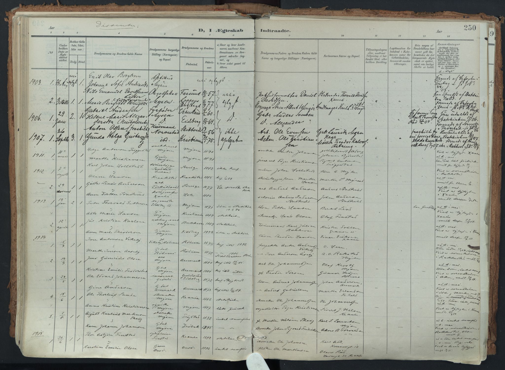Eidsberg prestekontor Kirkebøker, SAO/A-10905/F/Fa/L0014: Parish register (official) no. I 14, 1902-1919, p. 250