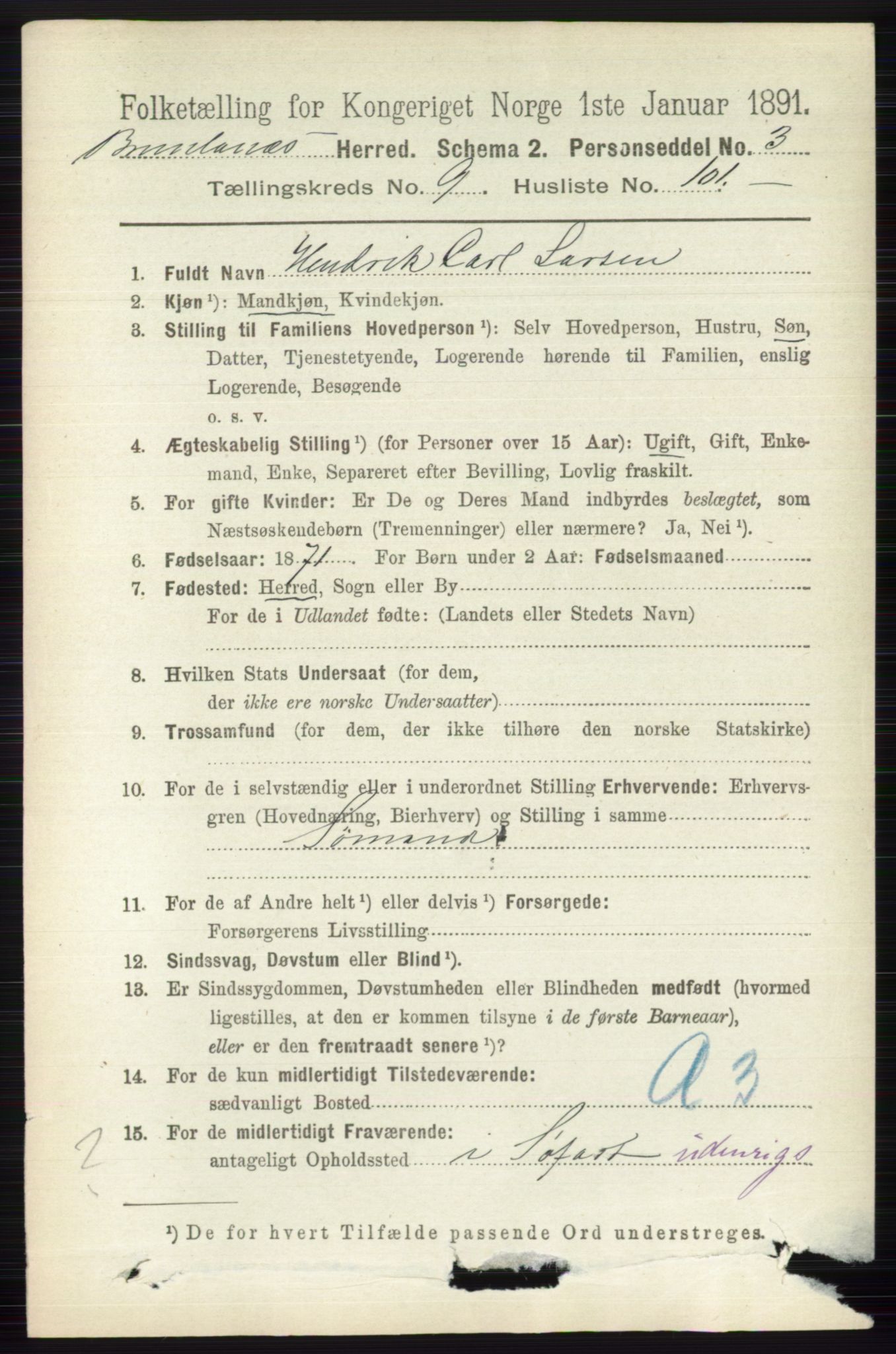 RA, 1891 census for 0726 Brunlanes, 1891, p. 4667