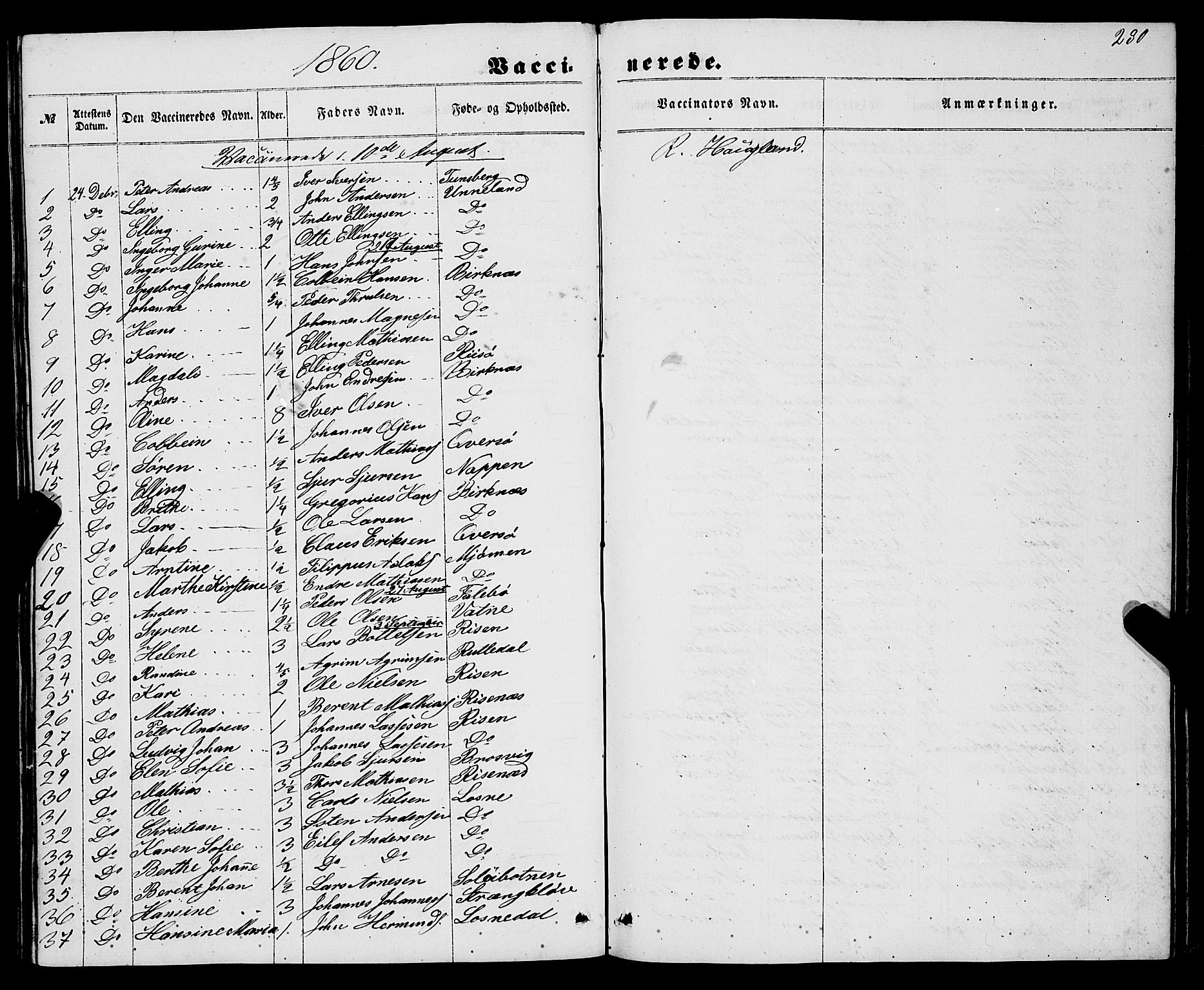 Gulen sokneprestembete, AV/SAB-A-80201/H/Haa/Haaa/L0022: Parish register (official) no. A 22, 1859-1869, p. 280