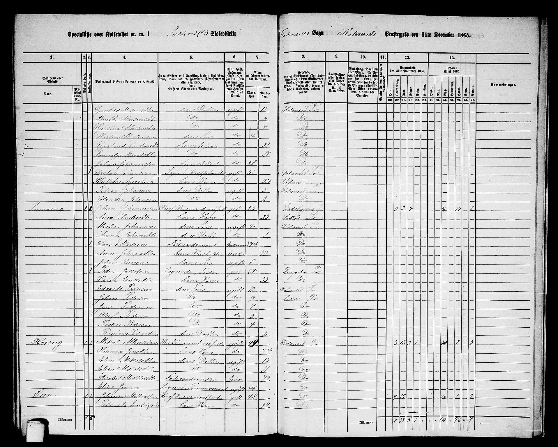 RA, 1865 census for Kolvereid, 1865, p. 85