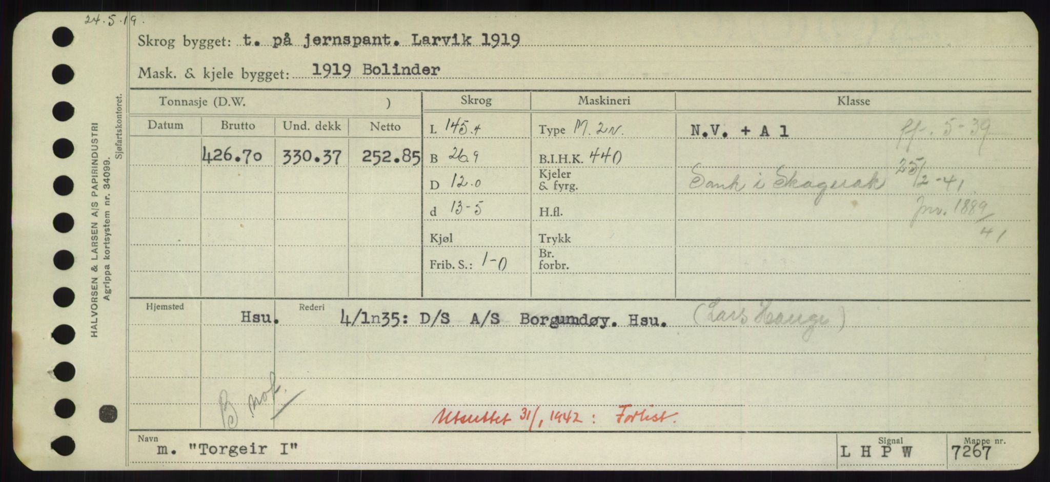 Sjøfartsdirektoratet med forløpere, Skipsmålingen, RA/S-1627/H/Hd/L0039: Fartøy, Ti-Tø, p. 311