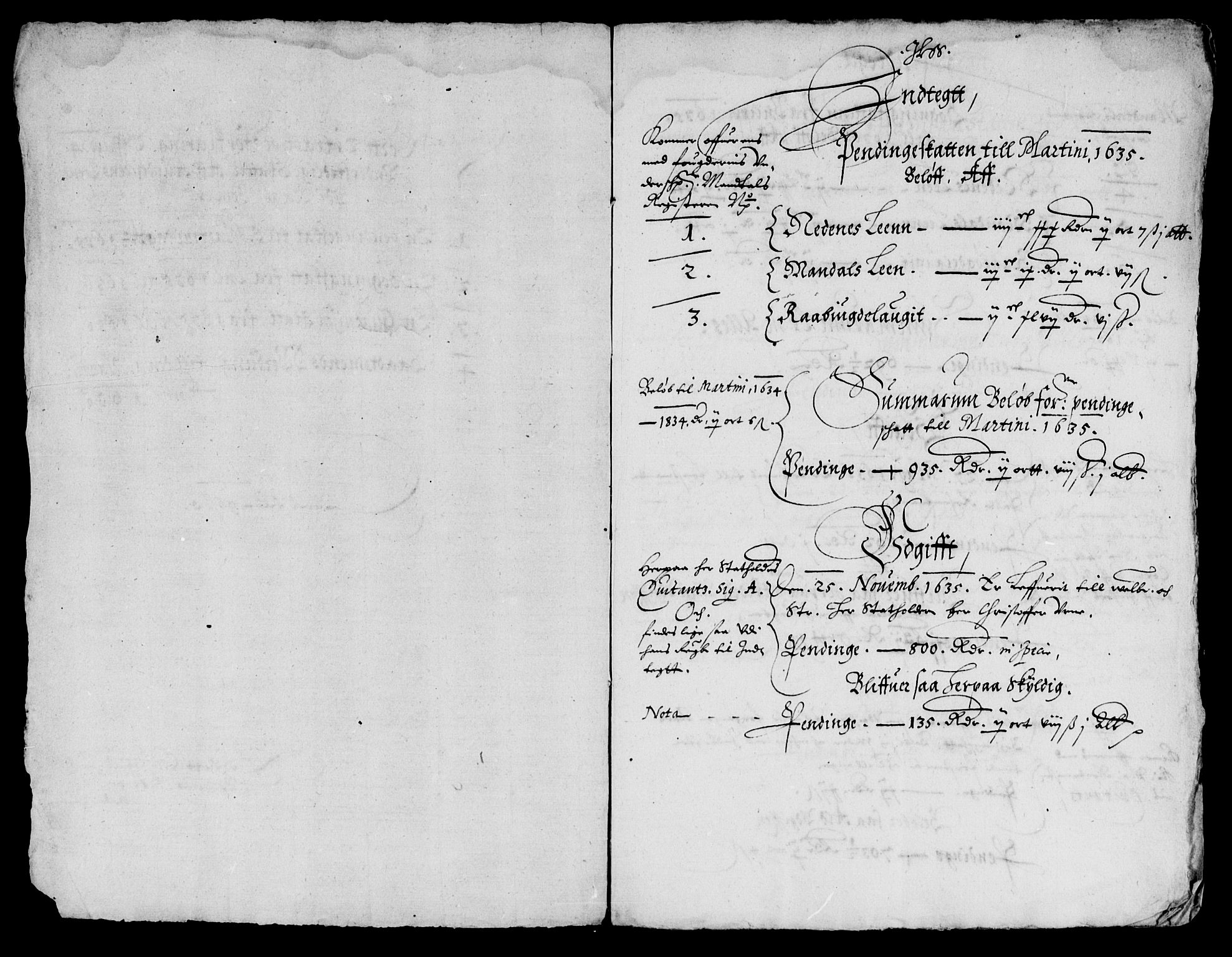 Rentekammeret inntil 1814, Reviderte regnskaper, Lensregnskaper, RA/EA-5023/R/Rb/Rbq/L0024: Nedenes len. Mandals len. Råbyggelag., 1635-1636