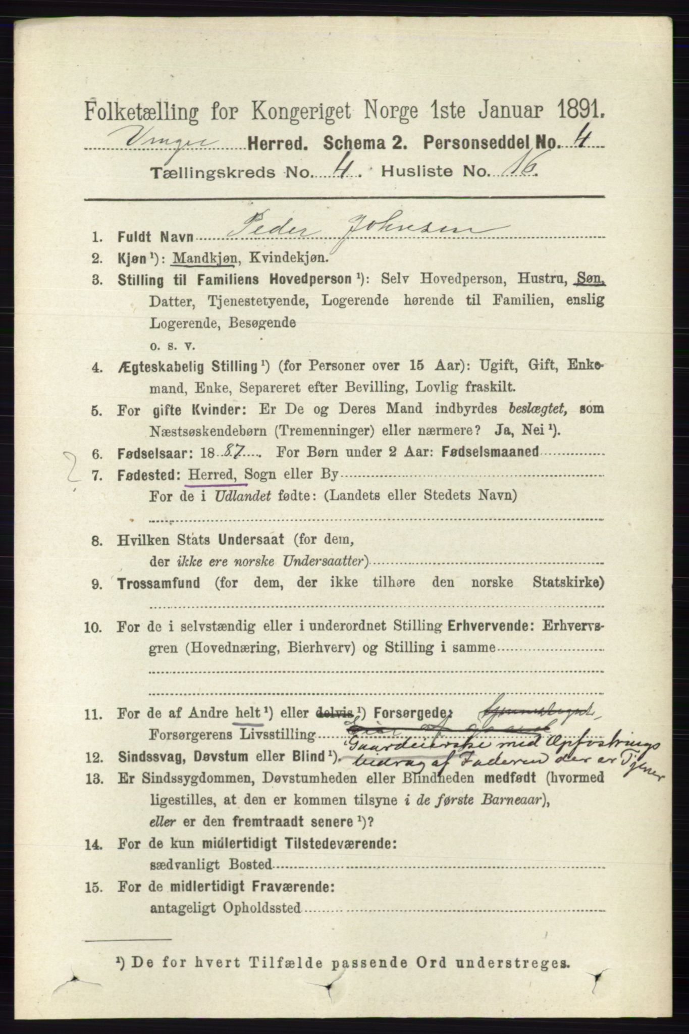 RA, 1891 census for 0421 Vinger, 1891, p. 1724