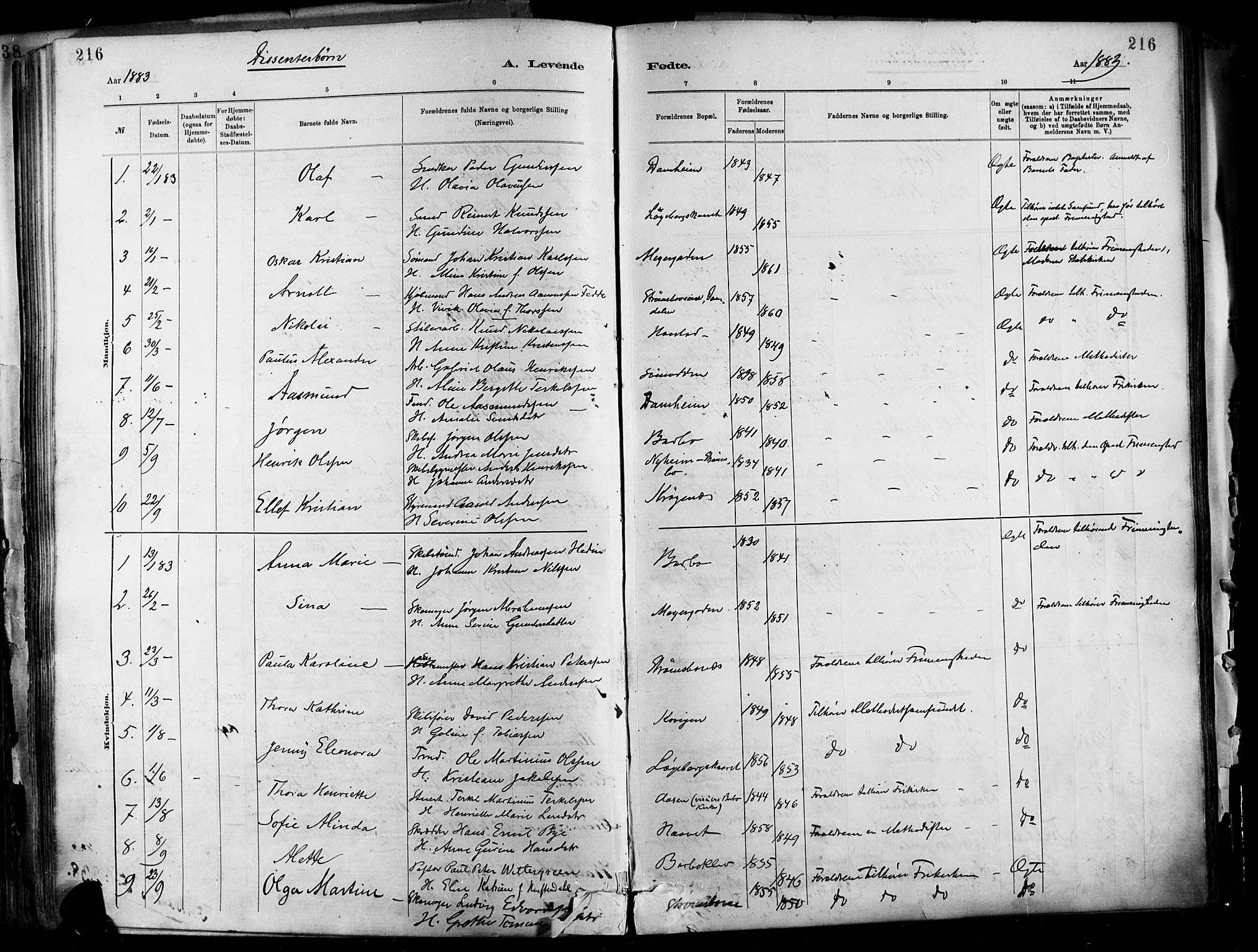 Barbu sokneprestkontor, SAK/1111-0003/F/Fa/L0002: Parish register (official) no. A 2, 1883-1898, p. 216