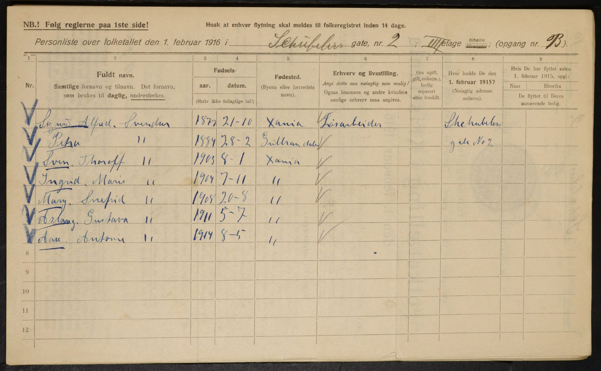 OBA, Municipal Census 1916 for Kristiania, 1916, p. 95105