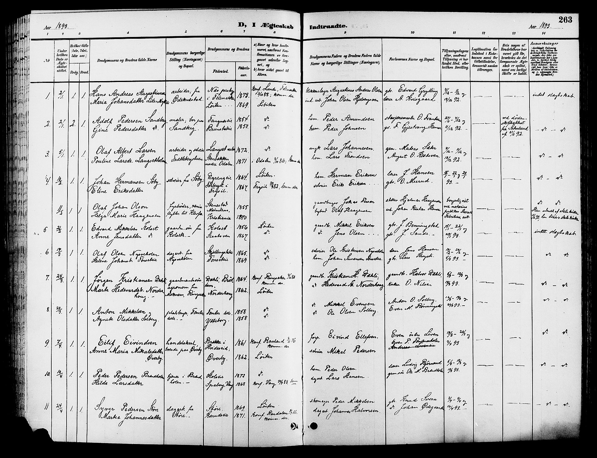Løten prestekontor, SAH/PREST-022/L/La/L0006: Parish register (copy) no. 6, 1892-1909, p. 263