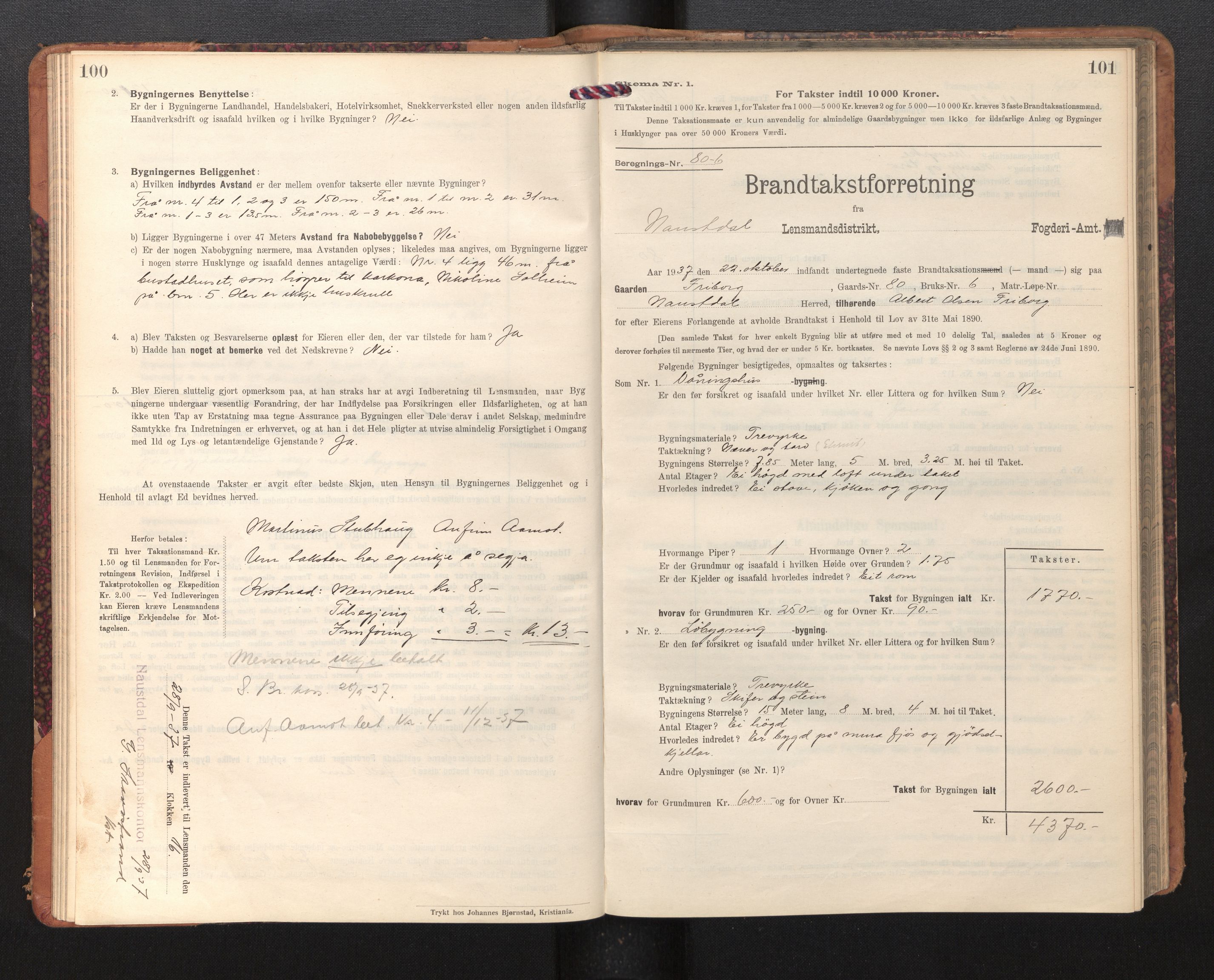 Lensmannen i Naustdal, AV/SAB-A-29501/0012/L0002: Branntakstprotokoll, skjematakst, 1911-1953, p. 100-101