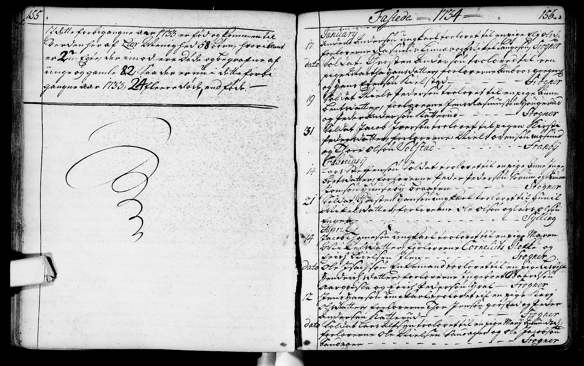 Lier kirkebøker, SAKO/A-230/F/Fa/L0003: Parish register (official) no. I 3, 1727-1748, p. 155-156