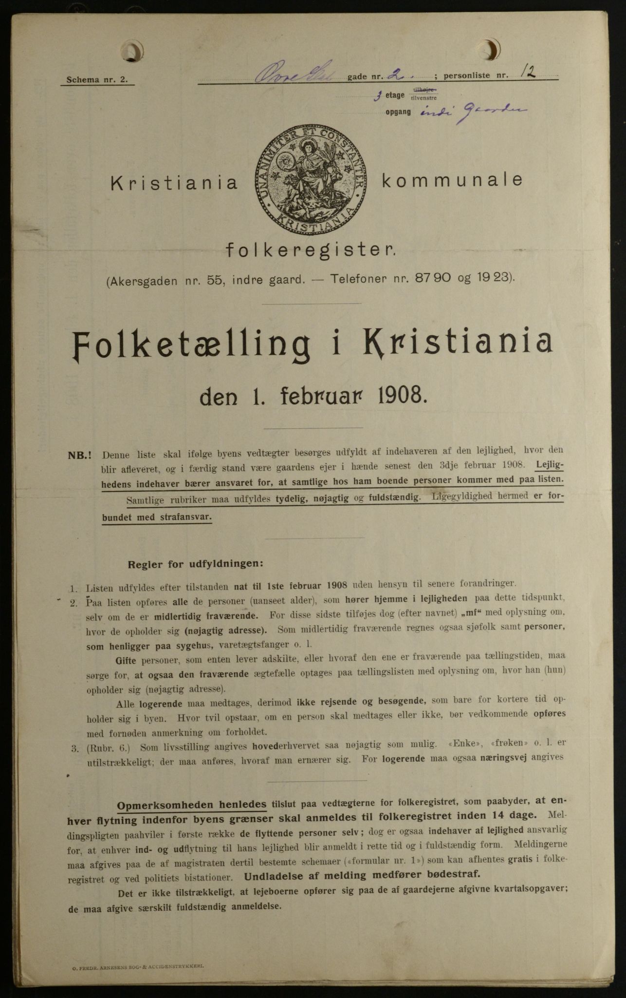 OBA, Municipal Census 1908 for Kristiania, 1908, p. 116593