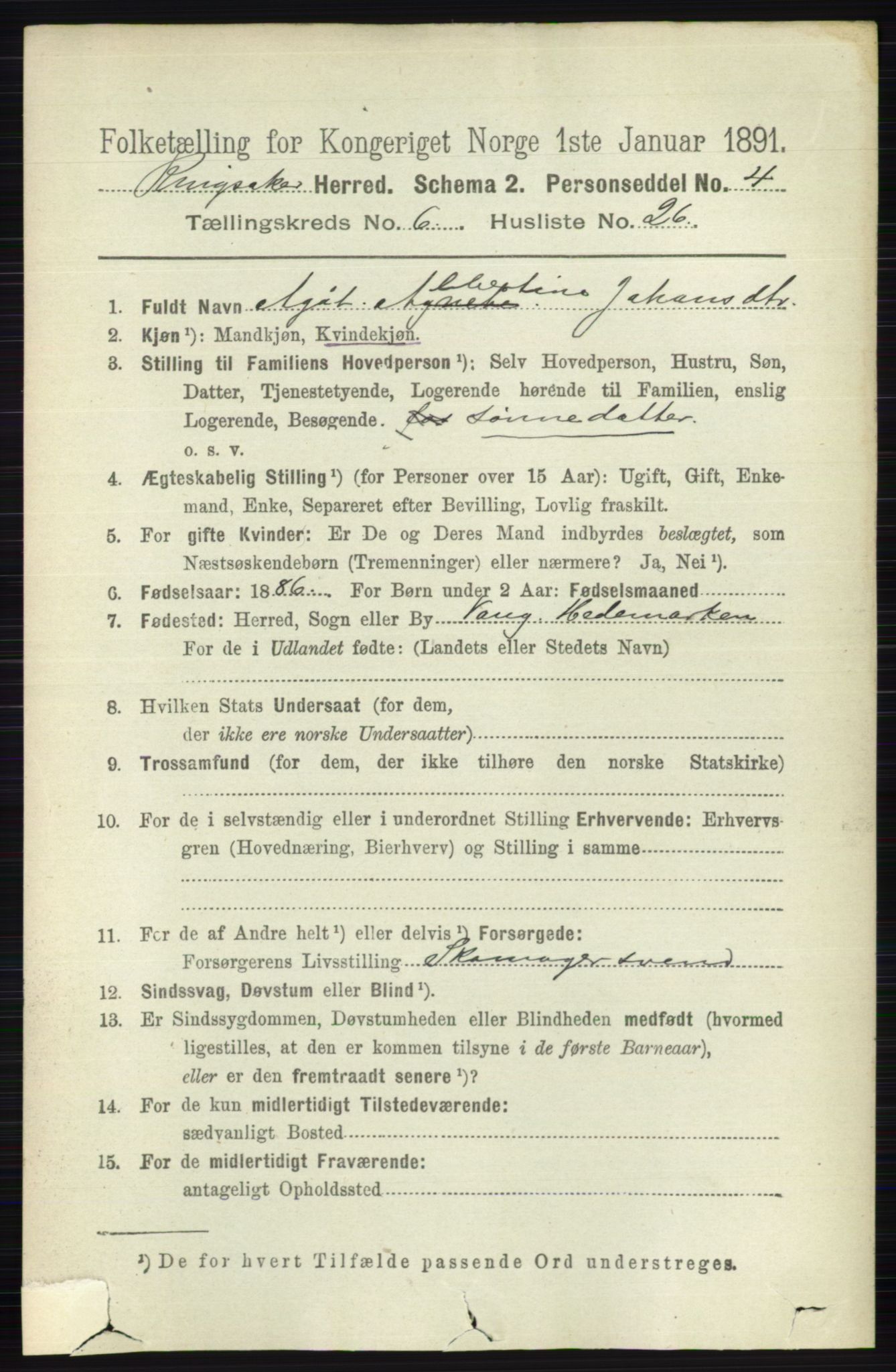 RA, 1891 census for 0412 Ringsaker, 1891, p. 3334