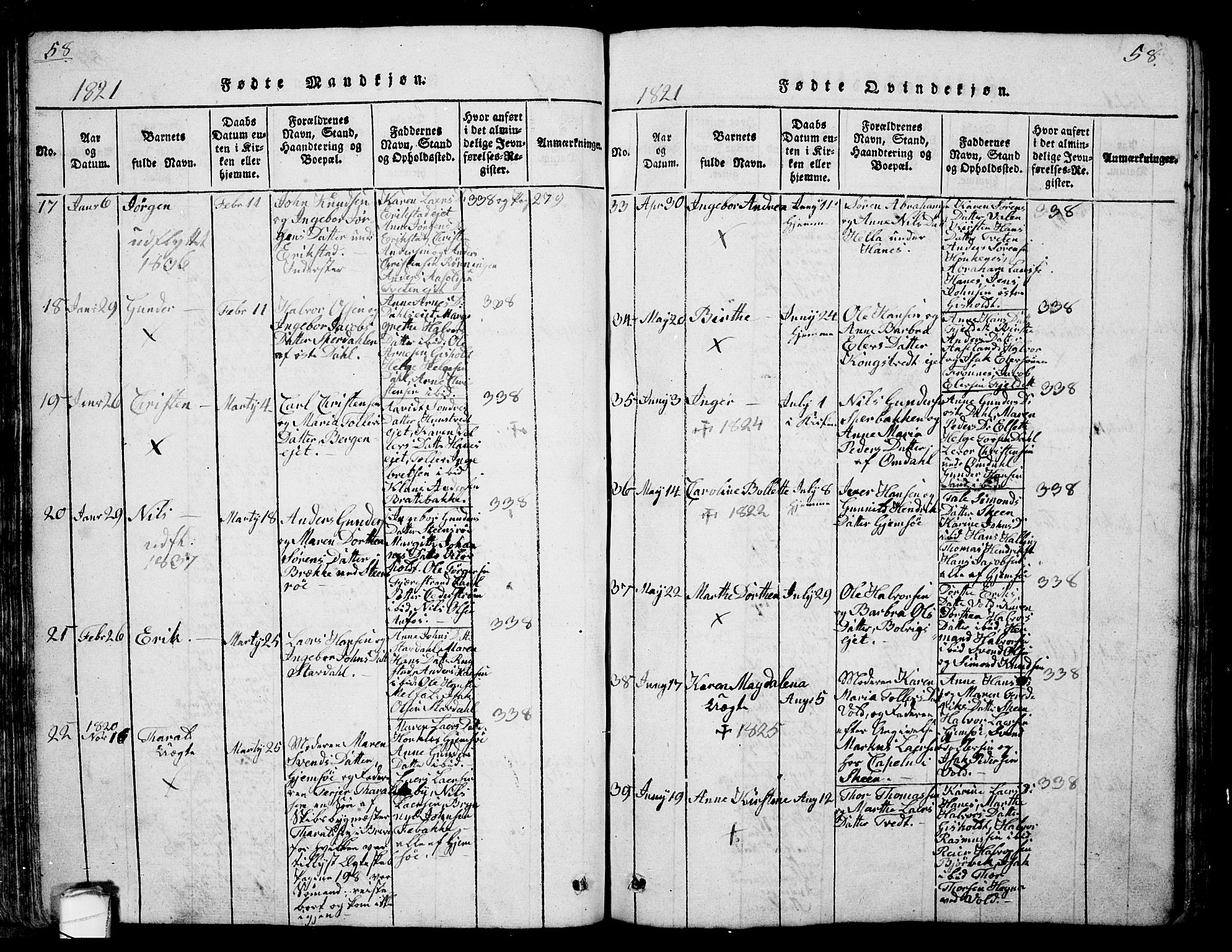 Solum kirkebøker, SAKO/A-306/G/Ga/L0001: Parish register (copy) no. I 1, 1814-1833, p. 58