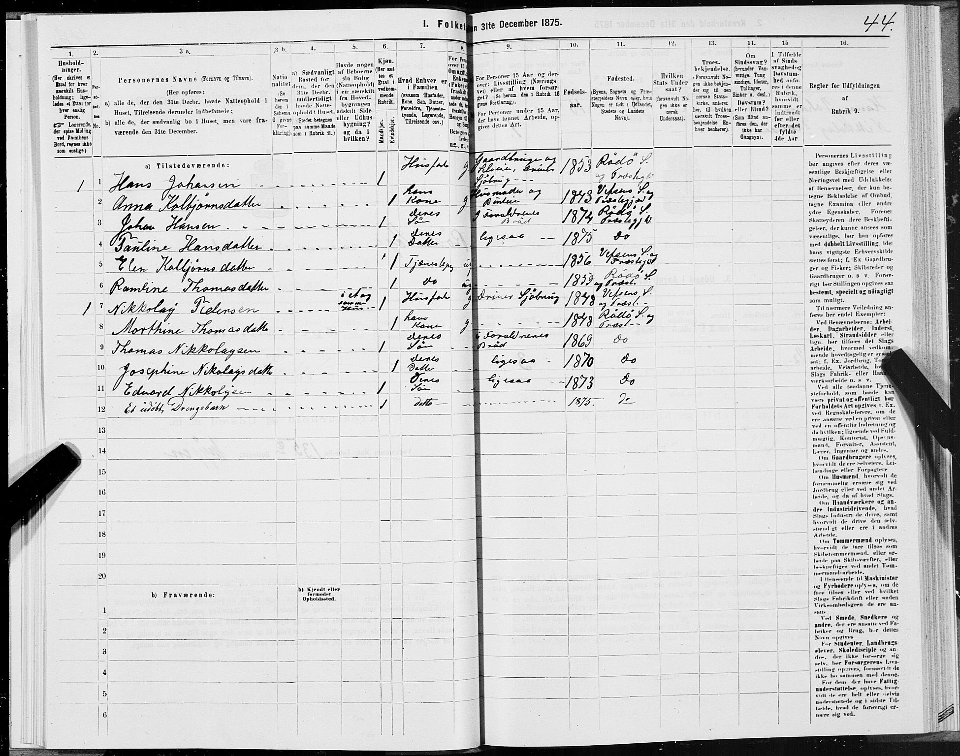 SAT, 1875 census for 1836P Rødøy, 1875, p. 1044