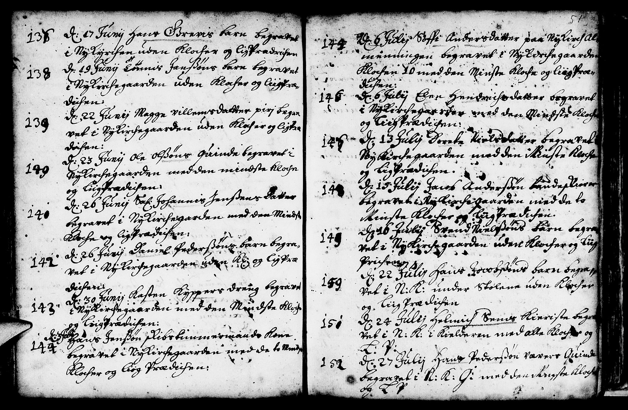 Nykirken Sokneprestembete, SAB/A-77101/H/Haa/L0009: Parish register (official) no. A 9, 1689-1759, p. 51