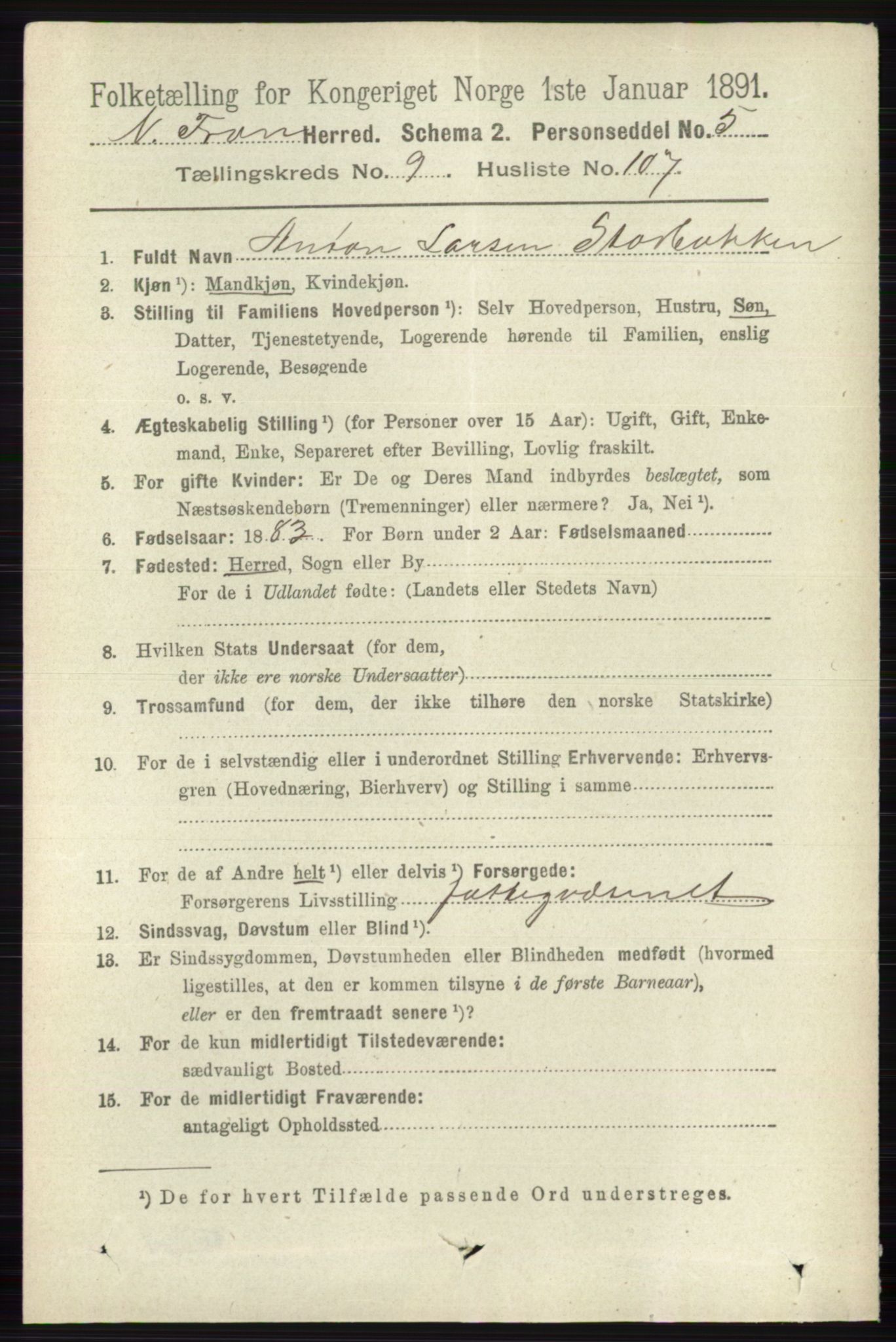 RA, 1891 census for 0518 Nord-Fron, 1891, p. 4298