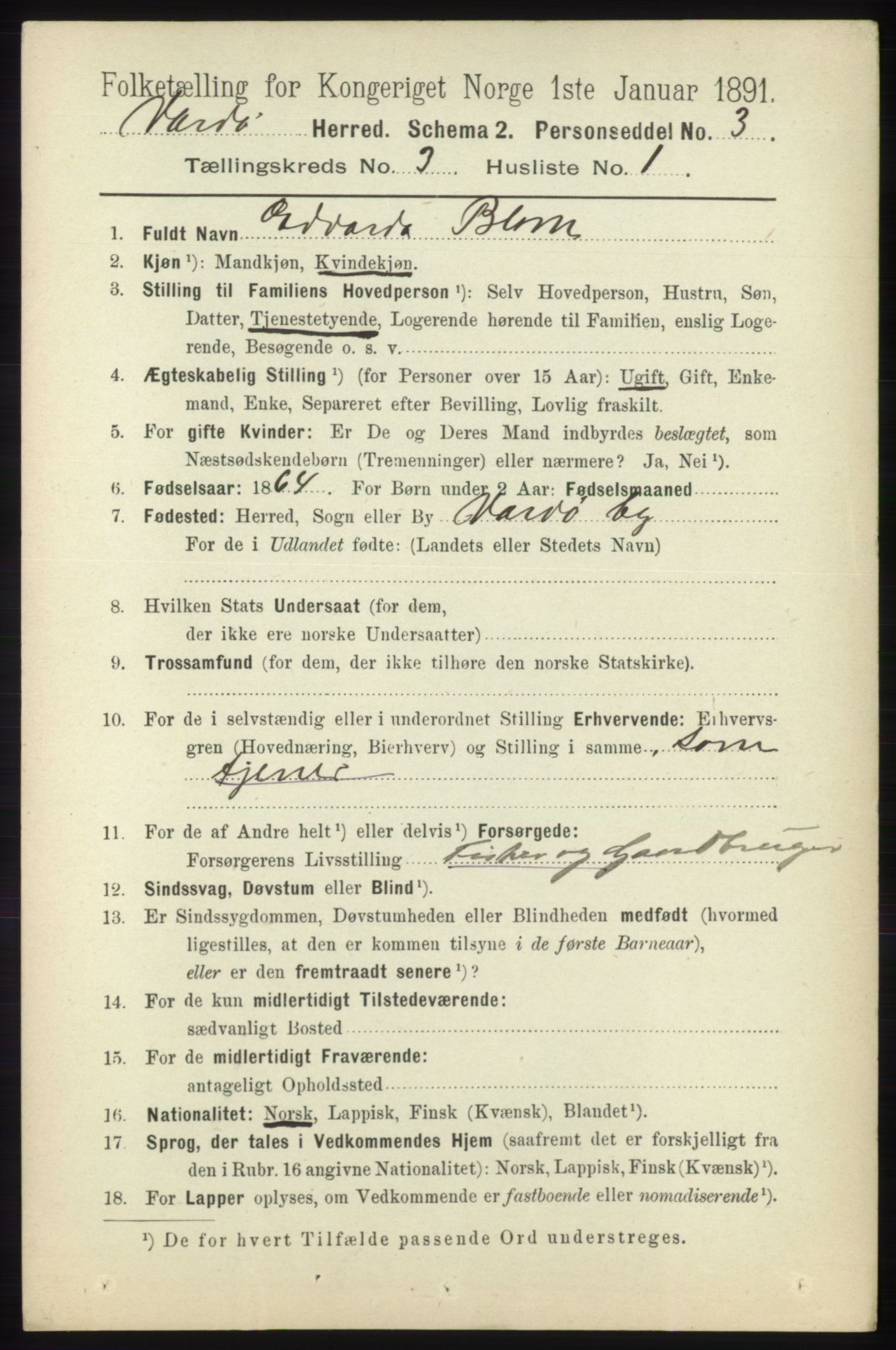 RA, 1891 census for 2028 Vardø, 1891, p. 824