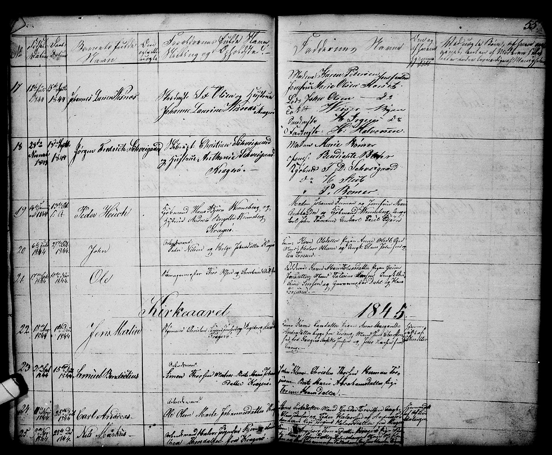 Kragerø kirkebøker, AV/SAKO-A-278/G/Ga/L0003: Parish register (copy) no. 3, 1832-1852, p. 55