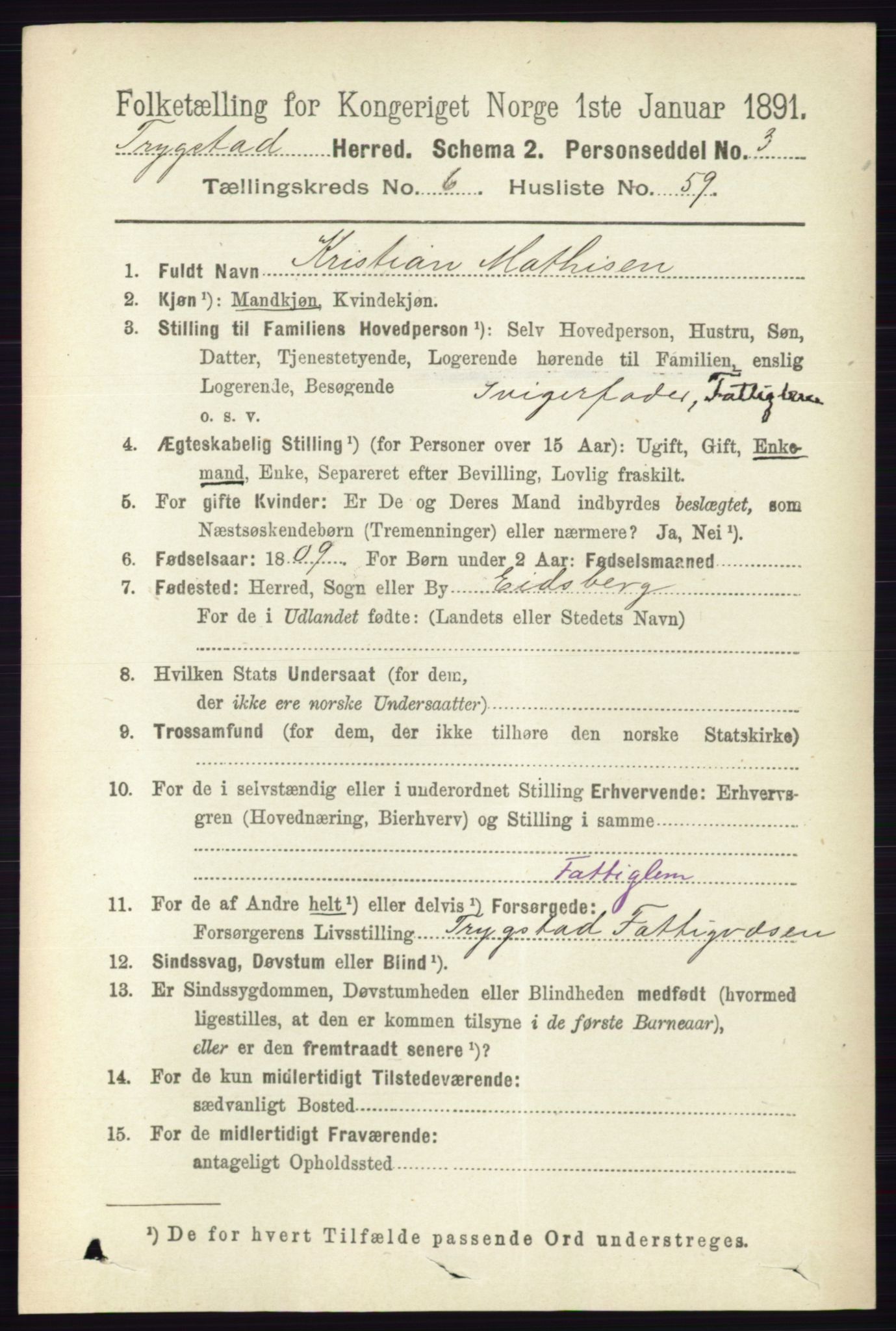 RA, 1891 Census for 0122 Trøgstad, 1891, p. 2836