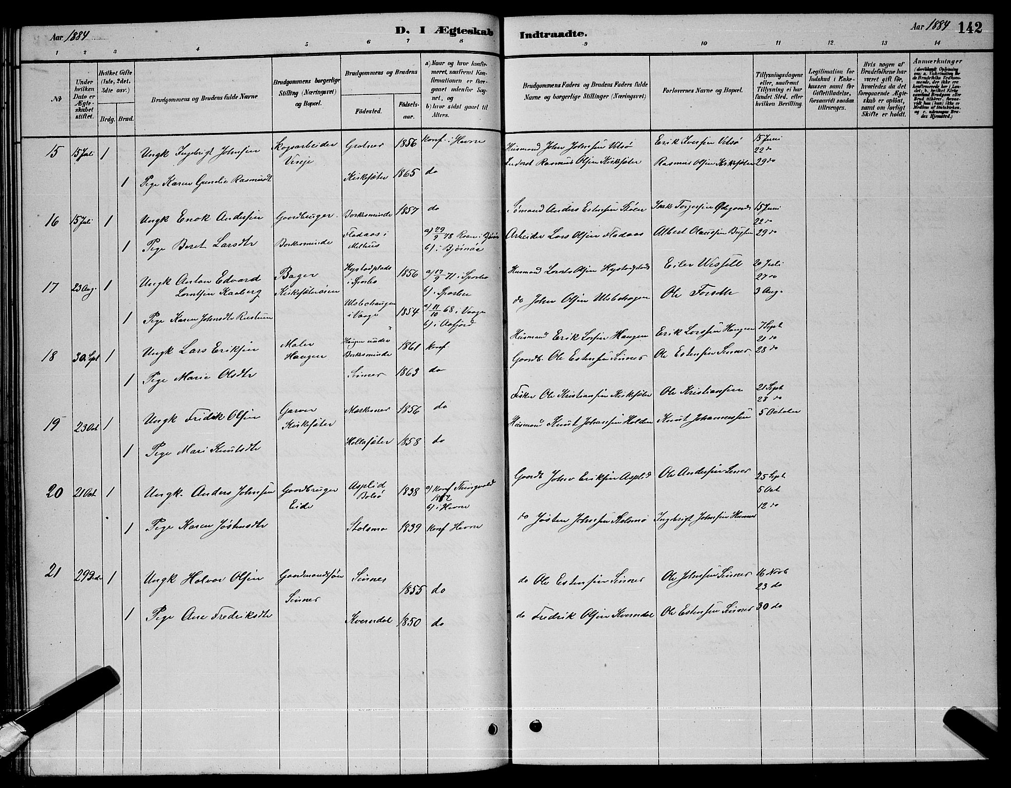 Ministerialprotokoller, klokkerbøker og fødselsregistre - Sør-Trøndelag, AV/SAT-A-1456/630/L0504: Parish register (copy) no. 630C02, 1879-1898, p. 142