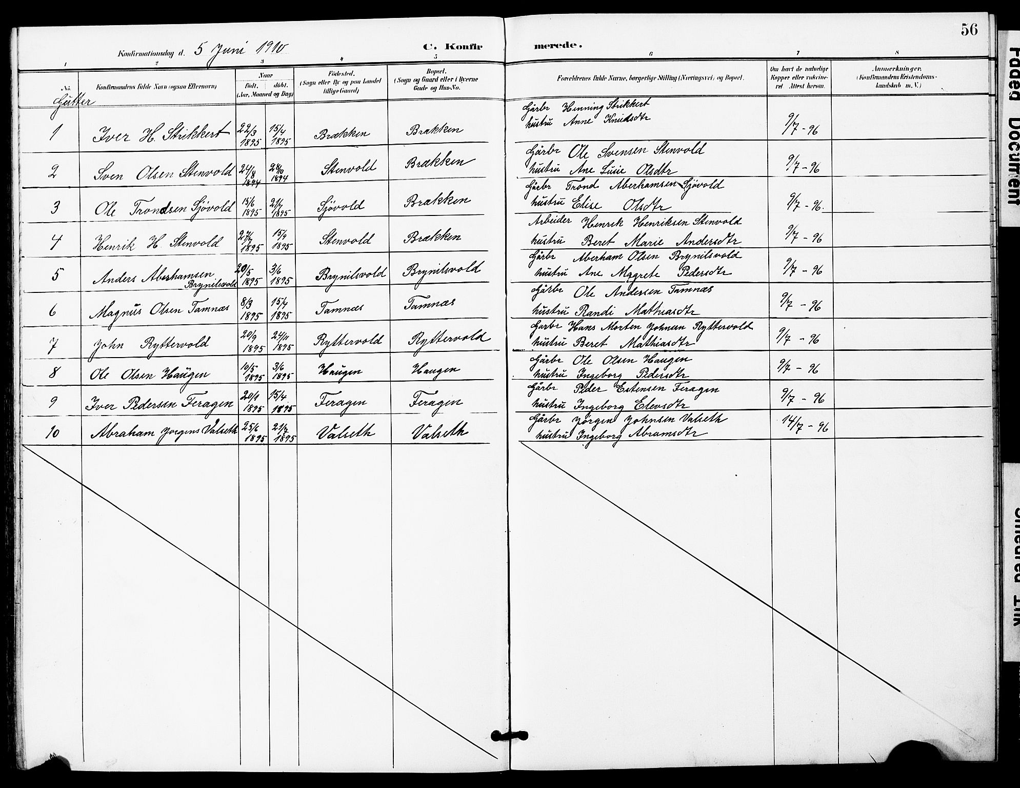 Ministerialprotokoller, klokkerbøker og fødselsregistre - Sør-Trøndelag, SAT/A-1456/683/L0950: Parish register (copy) no. 683C02, 1897-1918, p. 56