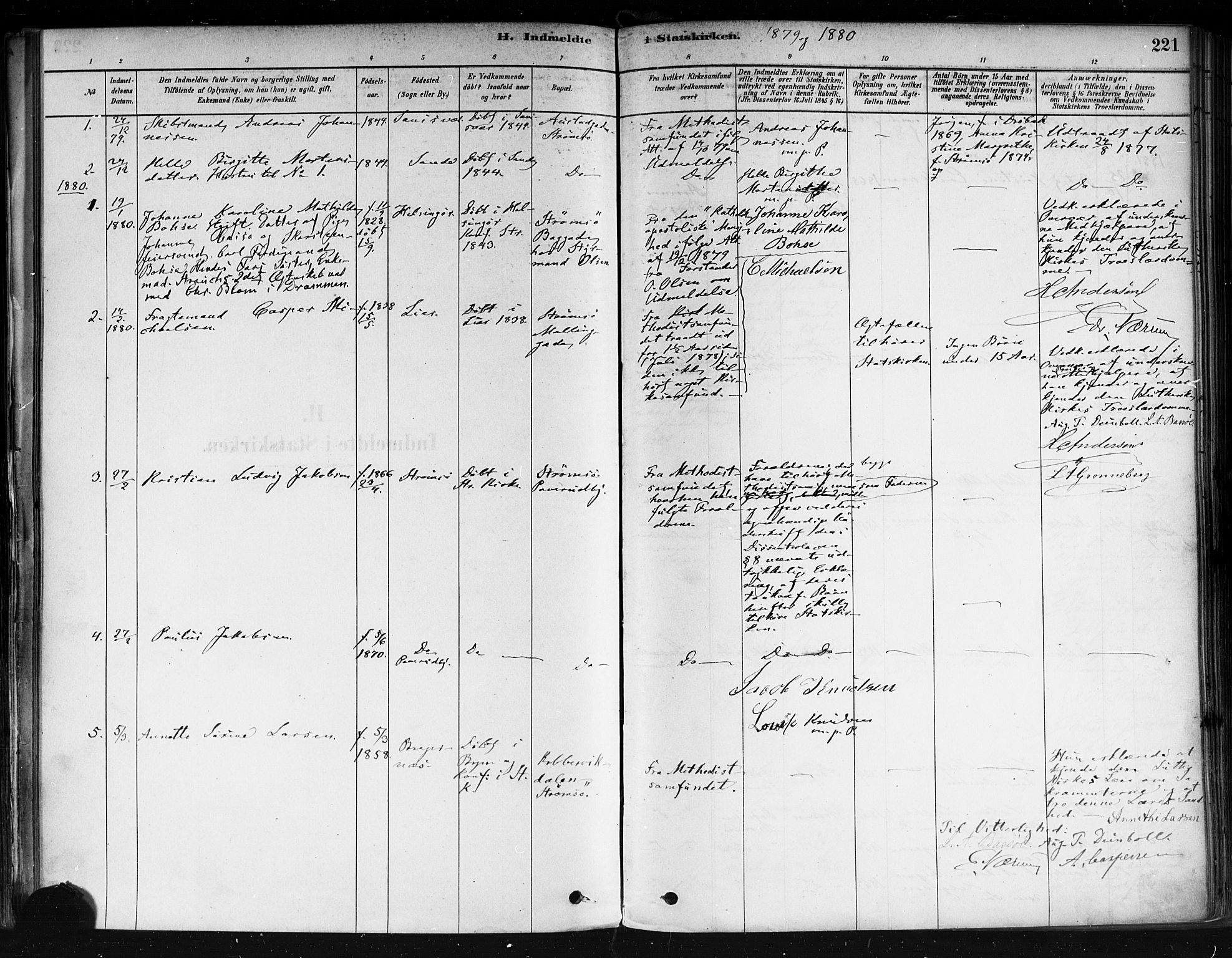 Strømsø kirkebøker, AV/SAKO-A-246/F/Fa/L0022: Parish register (official) no. I 22, 1879-1899, p. 221