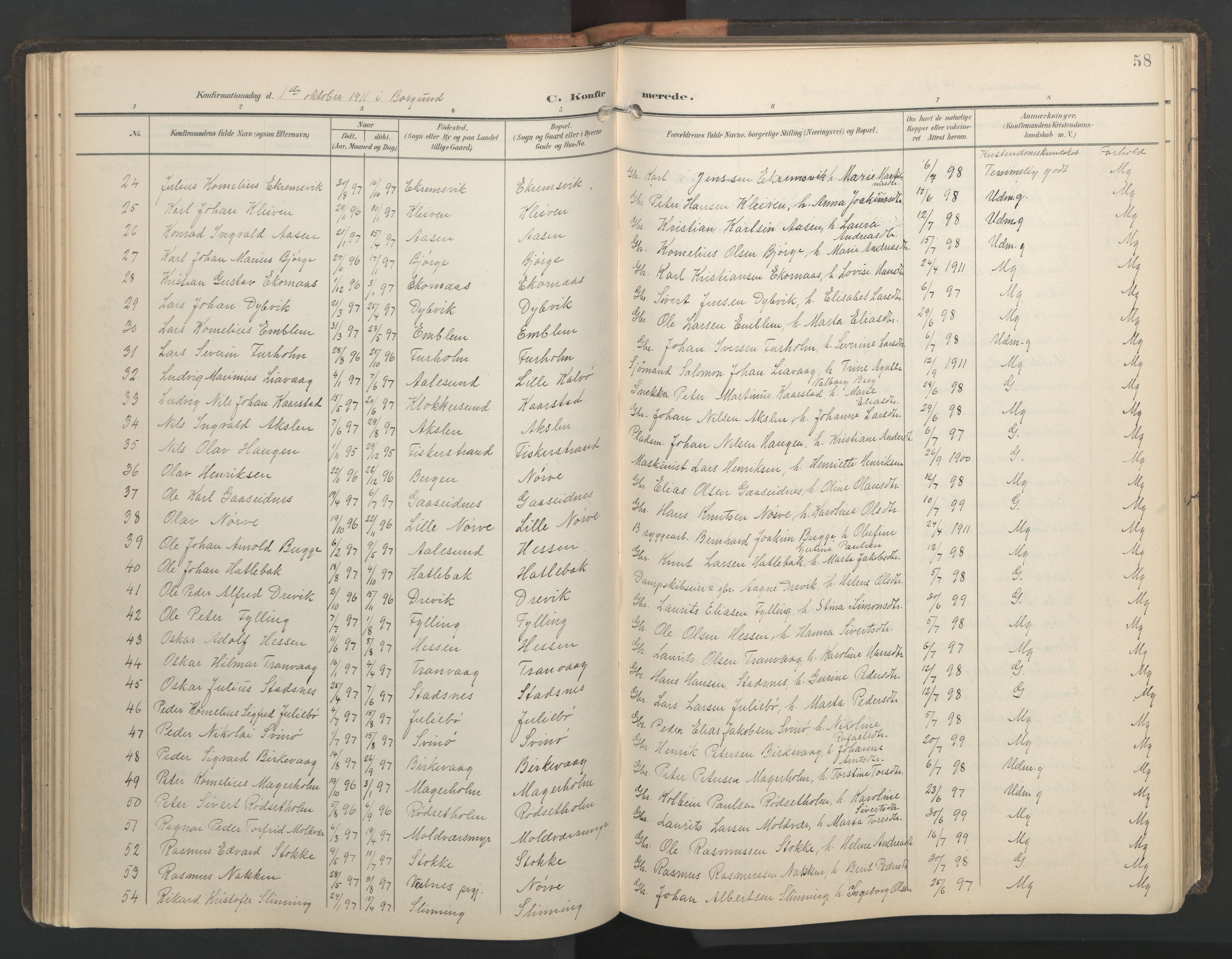 Ministerialprotokoller, klokkerbøker og fødselsregistre - Møre og Romsdal, AV/SAT-A-1454/528/L0433: Parish register (copy) no. 528C14, 1899-1922, p. 58