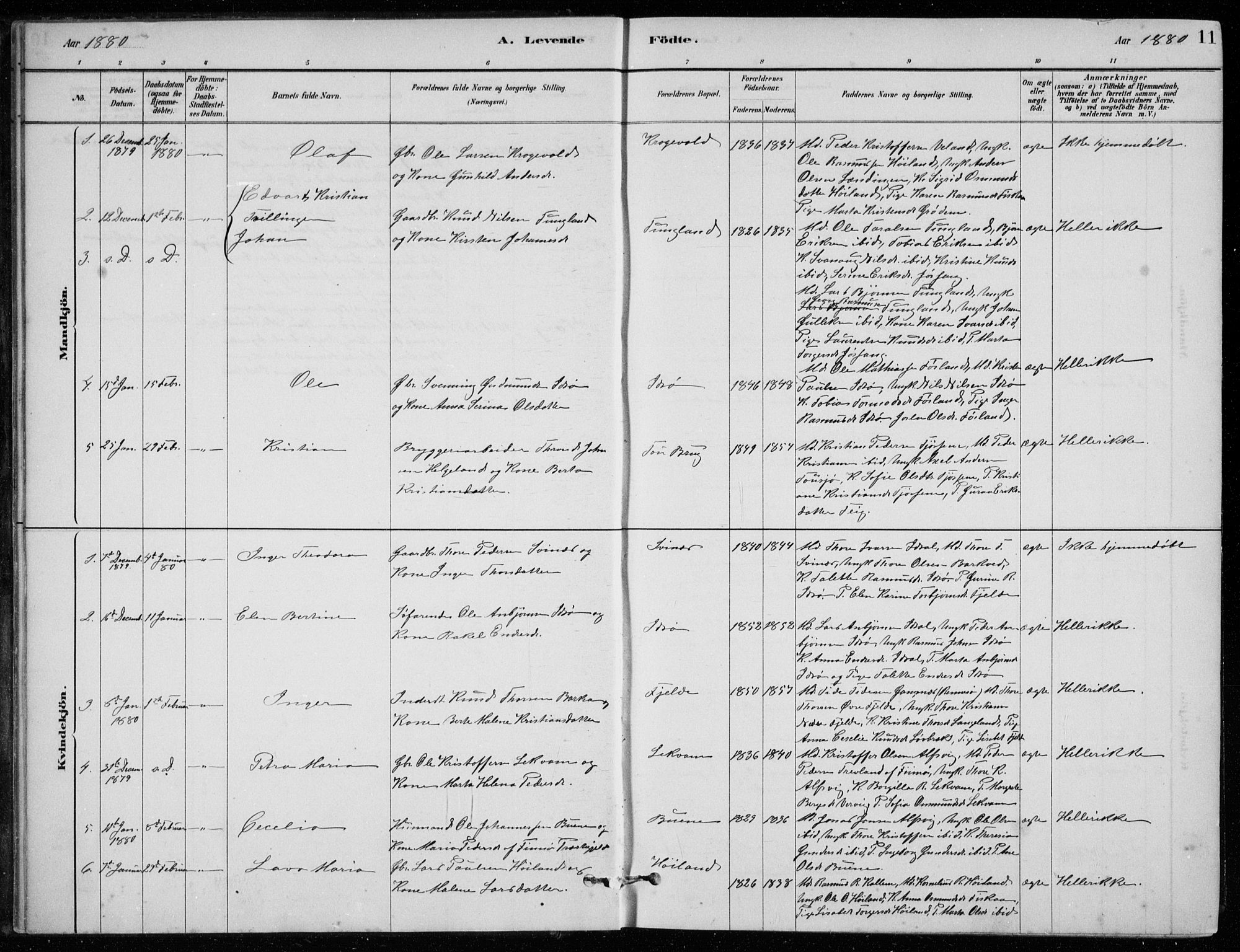 Strand sokneprestkontor, SAST/A-101828/H/Ha/Hab/L0004: Parish register (copy) no. B 4, 1878-1903, p. 11