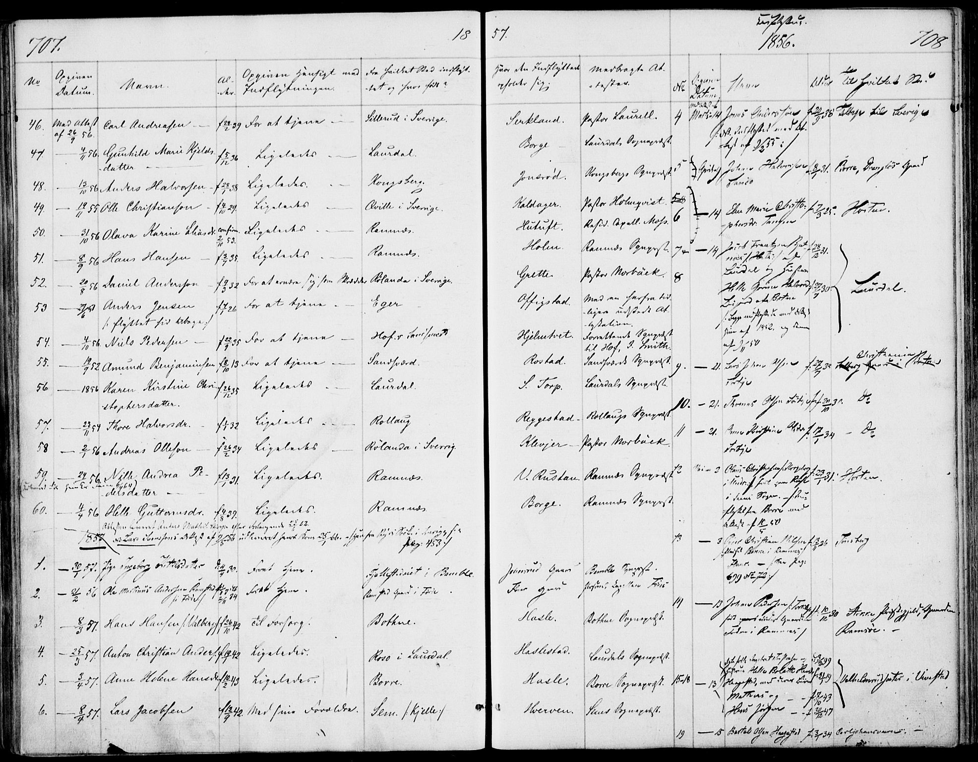 Våle kirkebøker, SAKO/A-334/F/Fa/L0009b: Parish register (official) no. I 9B, 1841-1860, p. 707-708