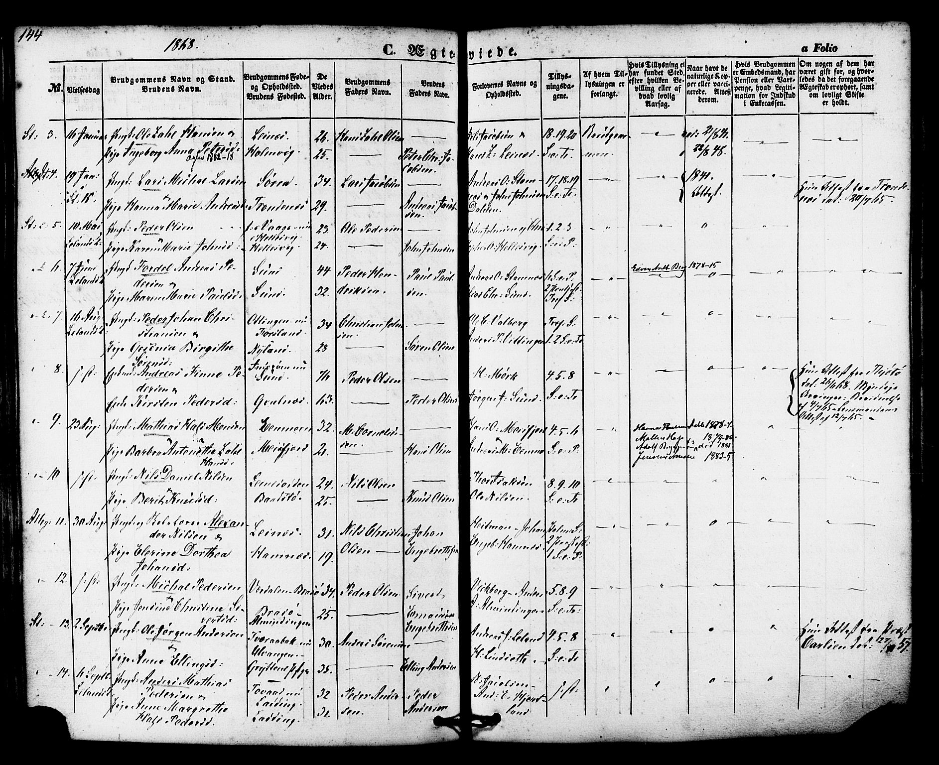 Ministerialprotokoller, klokkerbøker og fødselsregistre - Nordland, AV/SAT-A-1459/830/L0448: Parish register (official) no. 830A12, 1855-1878, p. 144