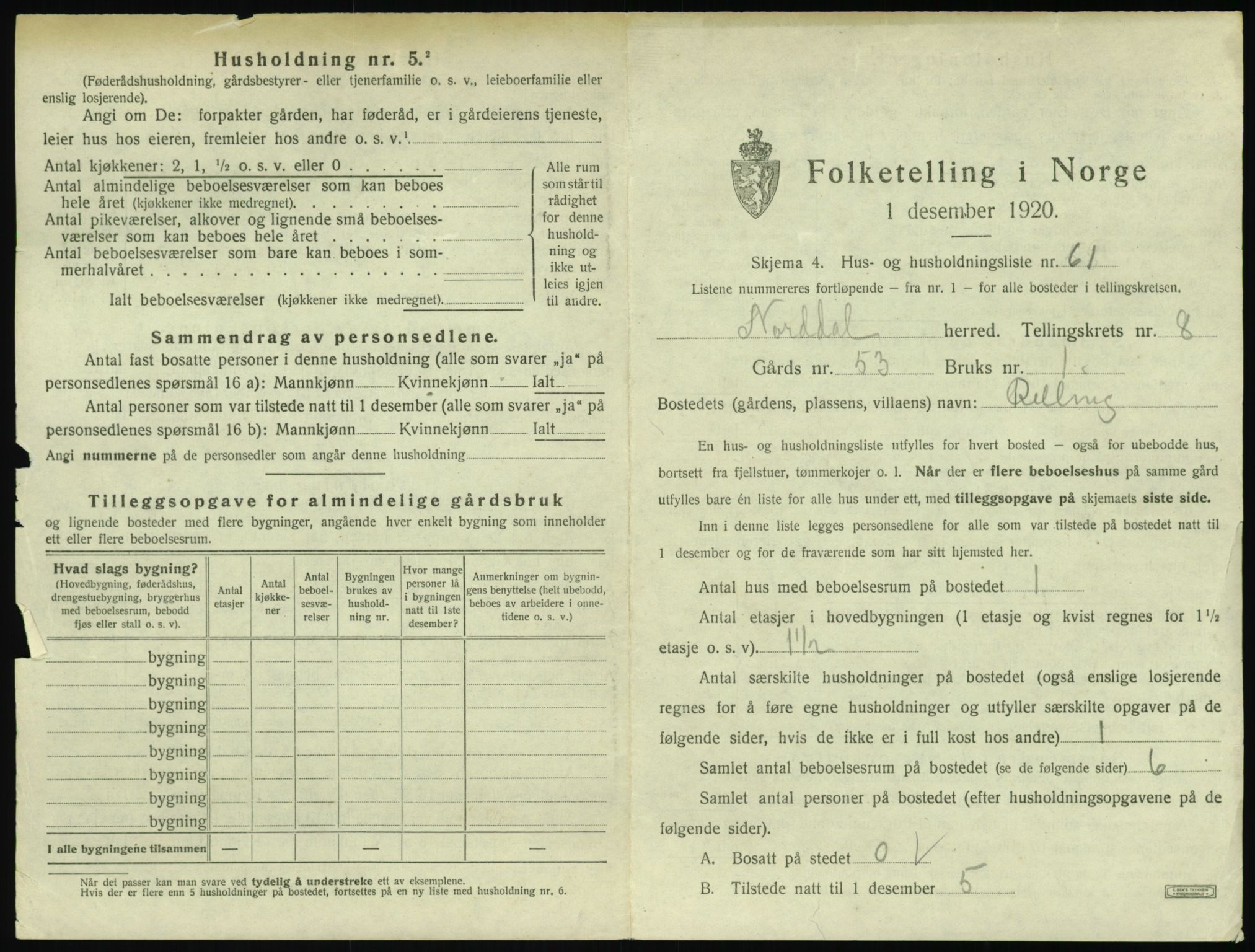 SAT, 1920 census for Norddal, 1920, p. 707