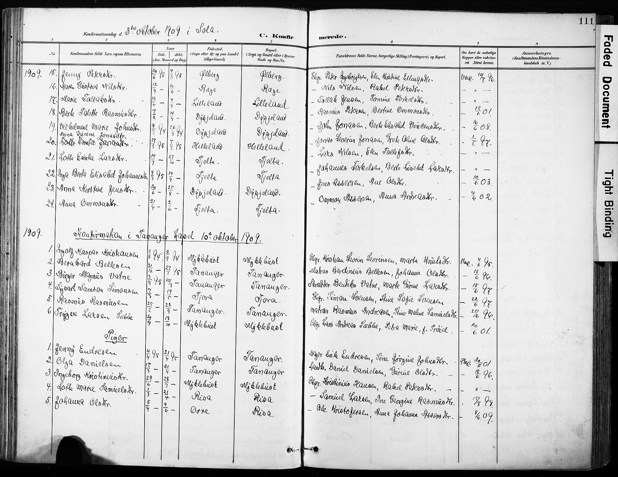 Håland sokneprestkontor, AV/SAST-A-101802/001/30BA/L0013: Parish register (official) no. A 12, 1901-1913, p. 111