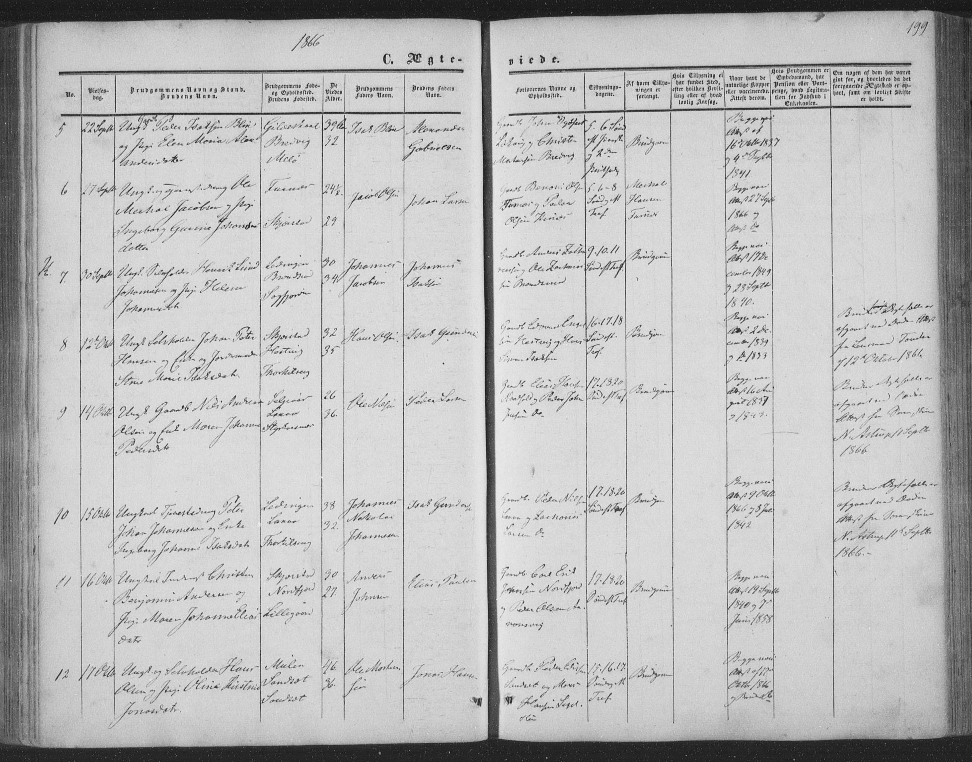 Ministerialprotokoller, klokkerbøker og fødselsregistre - Nordland, AV/SAT-A-1459/853/L0770: Parish register (official) no. 853A09, 1857-1870, p. 199