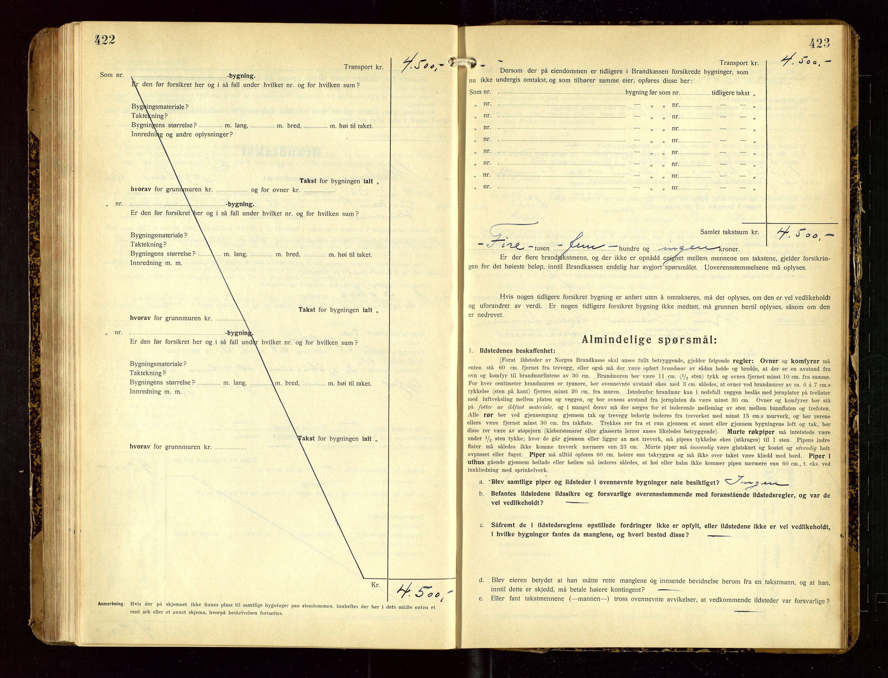 Skudenes lensmannskontor, SAST/A-100444/Gob/L0002: "Brandtakstprotokoll", 1925-1952, p. 422-423