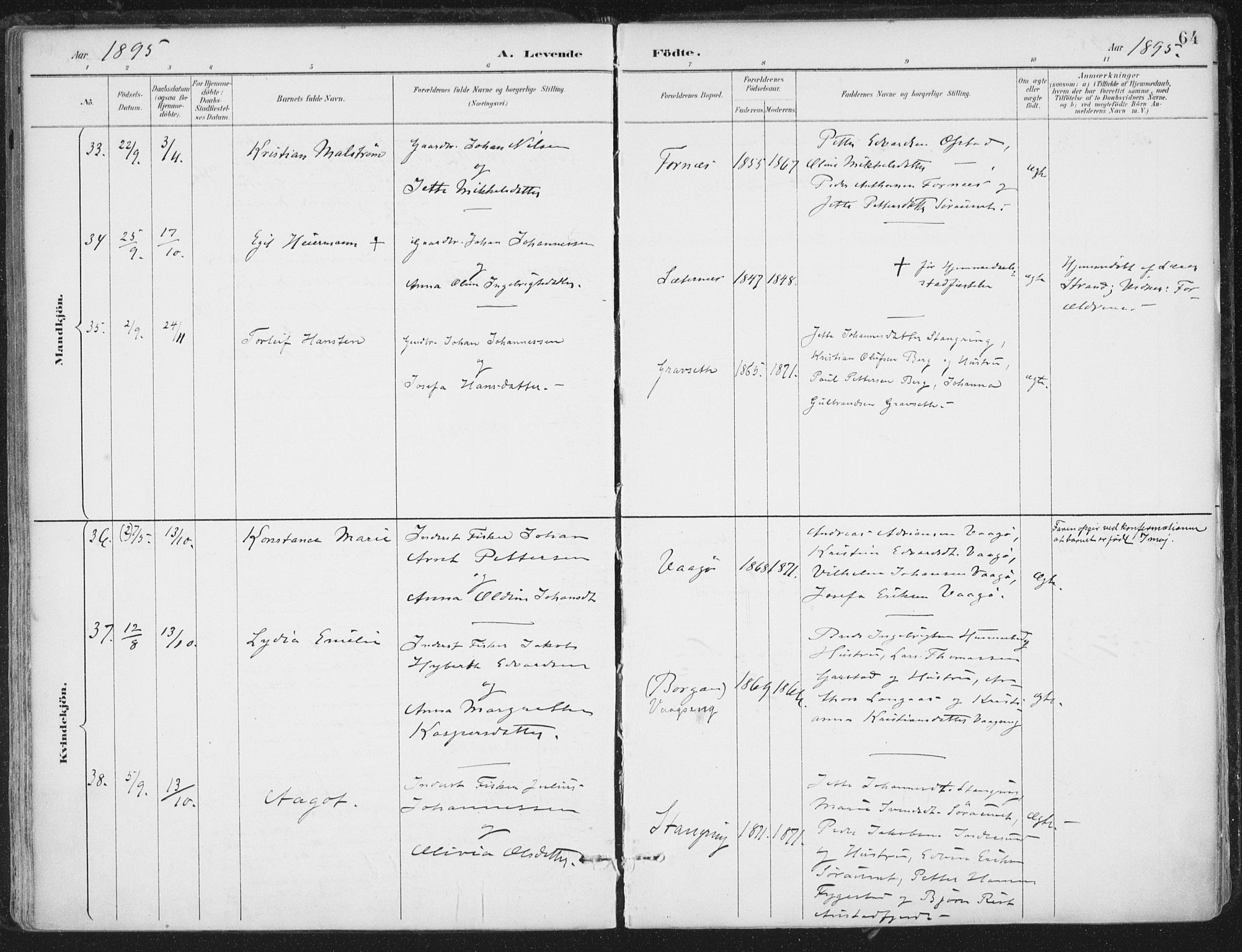 Ministerialprotokoller, klokkerbøker og fødselsregistre - Nord-Trøndelag, AV/SAT-A-1458/786/L0687: Parish register (official) no. 786A03, 1888-1898, p. 64