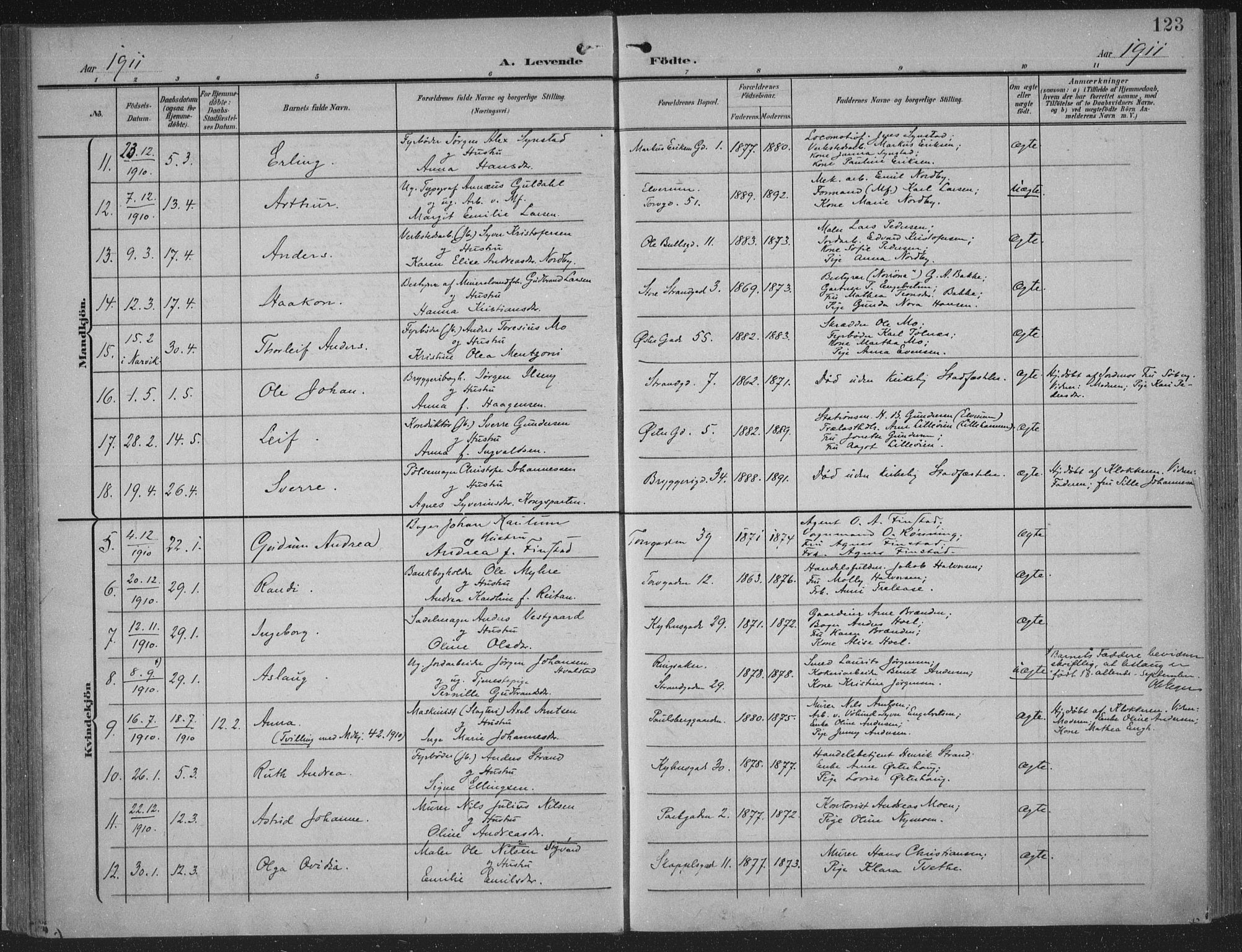 Hamar prestekontor, AV/SAH-DOMPH-002/H/Ha/Haa/L0001: Parish register (official) no. 1, 1900-1914, p. 123