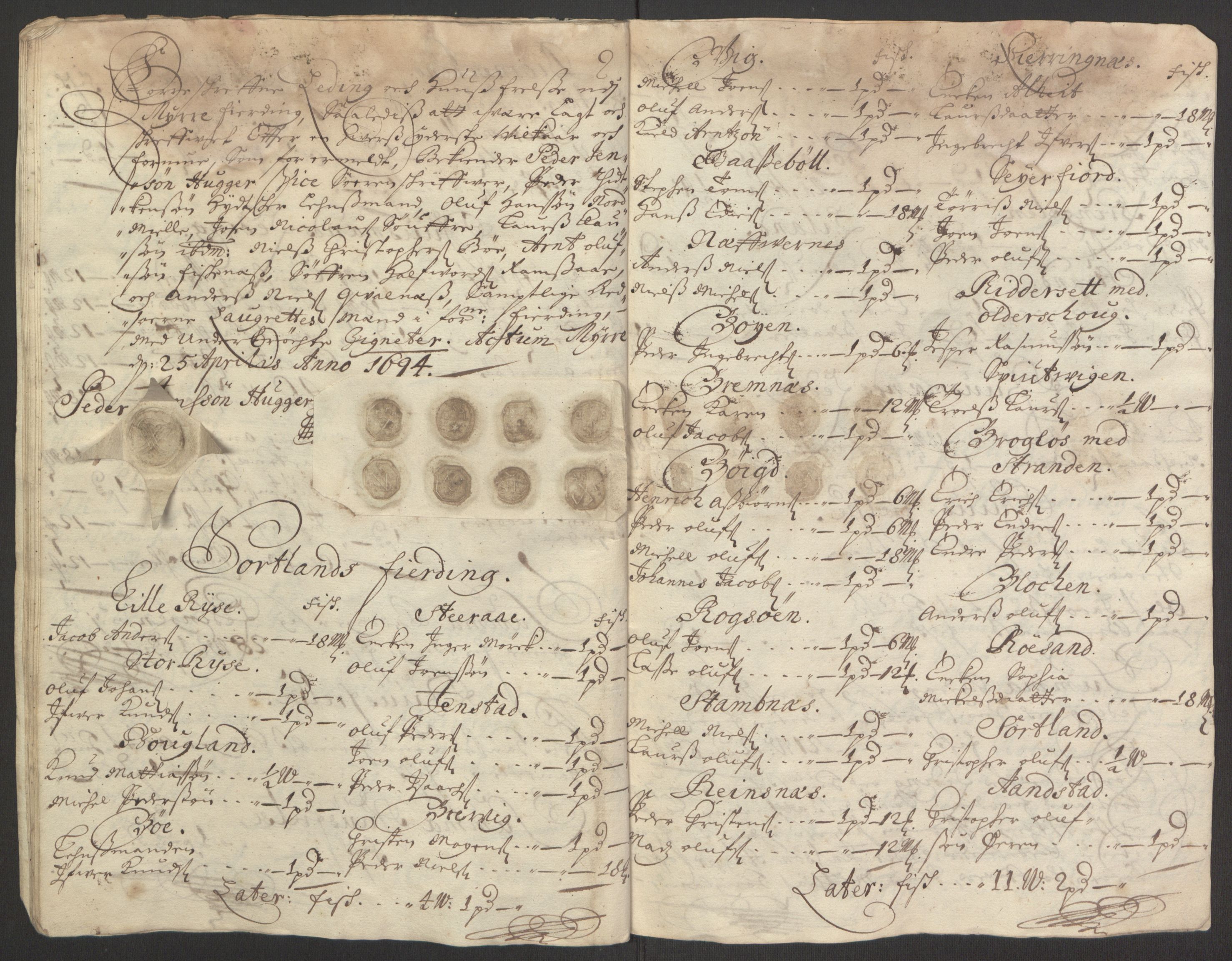 Rentekammeret inntil 1814, Reviderte regnskaper, Fogderegnskap, AV/RA-EA-4092/R67/L4677: Fogderegnskap Vesterålen, Andenes og Lofoten, 1694-1695, p. 126