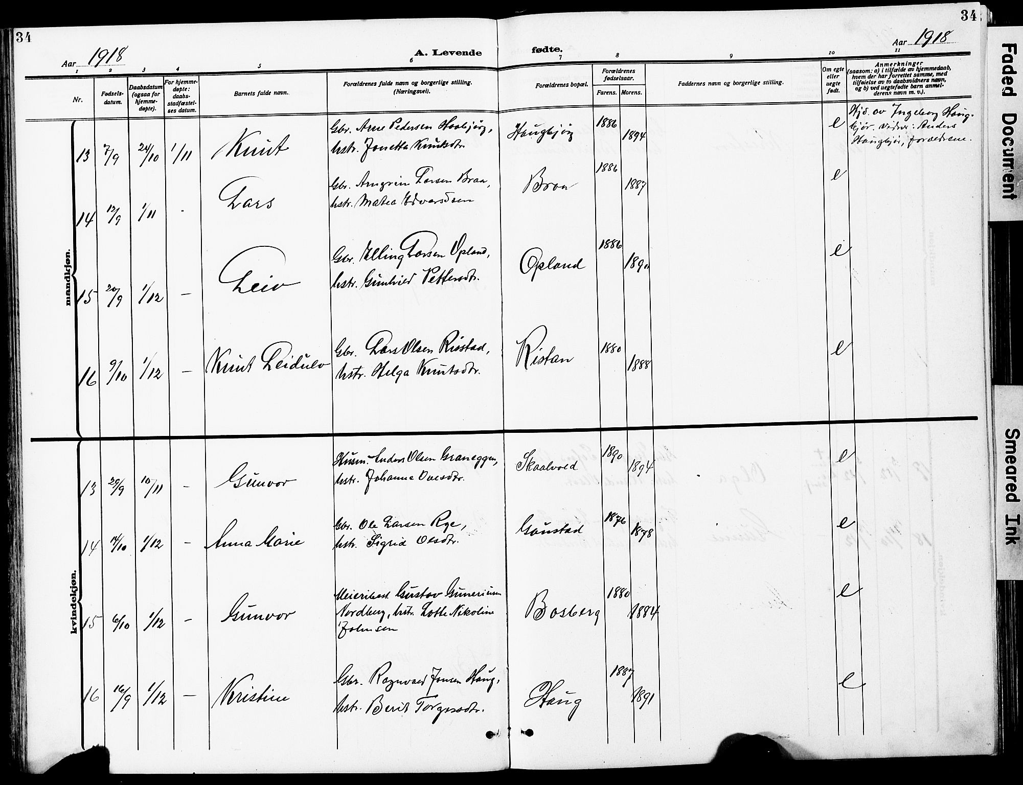 Ministerialprotokoller, klokkerbøker og fødselsregistre - Sør-Trøndelag, AV/SAT-A-1456/612/L0388: Parish register (copy) no. 612C04, 1909-1929, p. 34