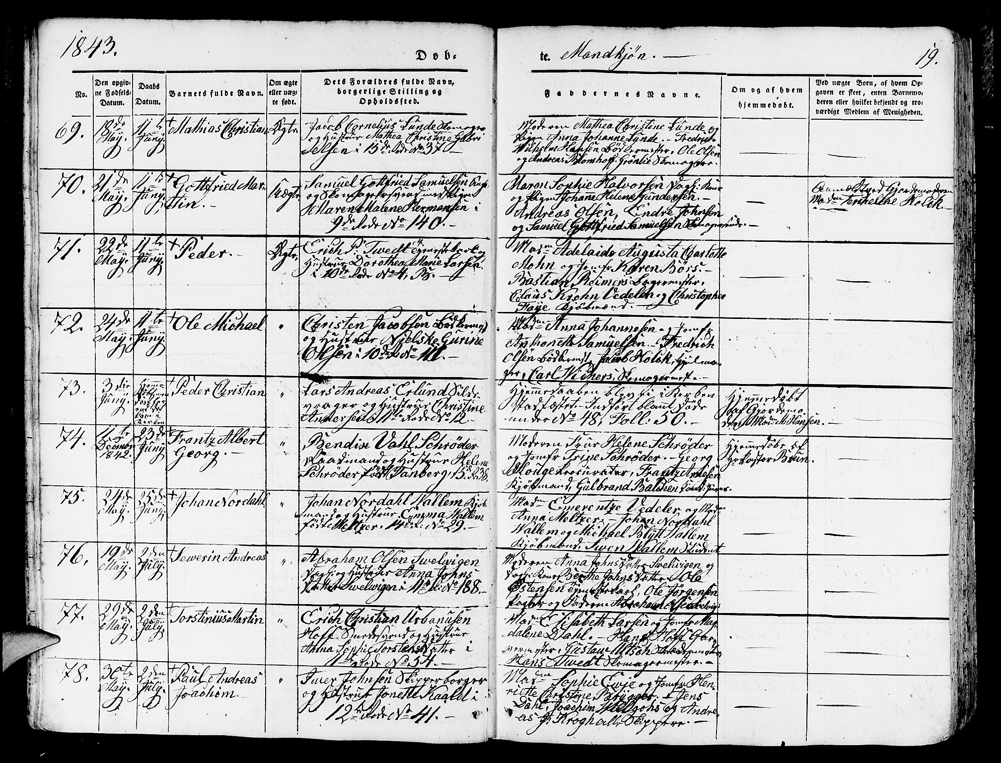 Domkirken sokneprestembete, AV/SAB-A-74801/H/Hab/L0009: Parish register (copy) no. B 2, 1842-1849, p. 19
