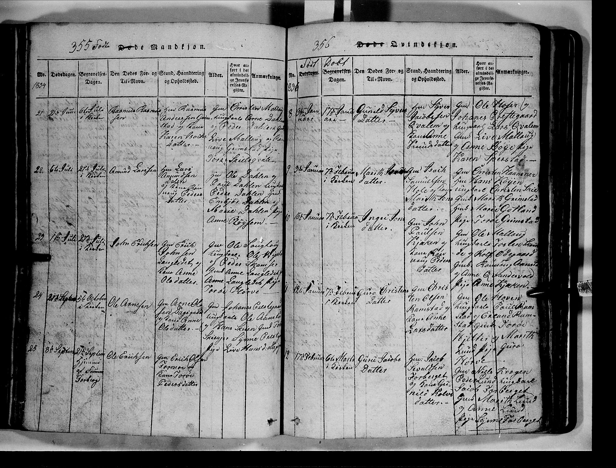 Lom prestekontor, SAH/PREST-070/L/L0003: Parish register (copy) no. 3, 1815-1844, p. 355-356