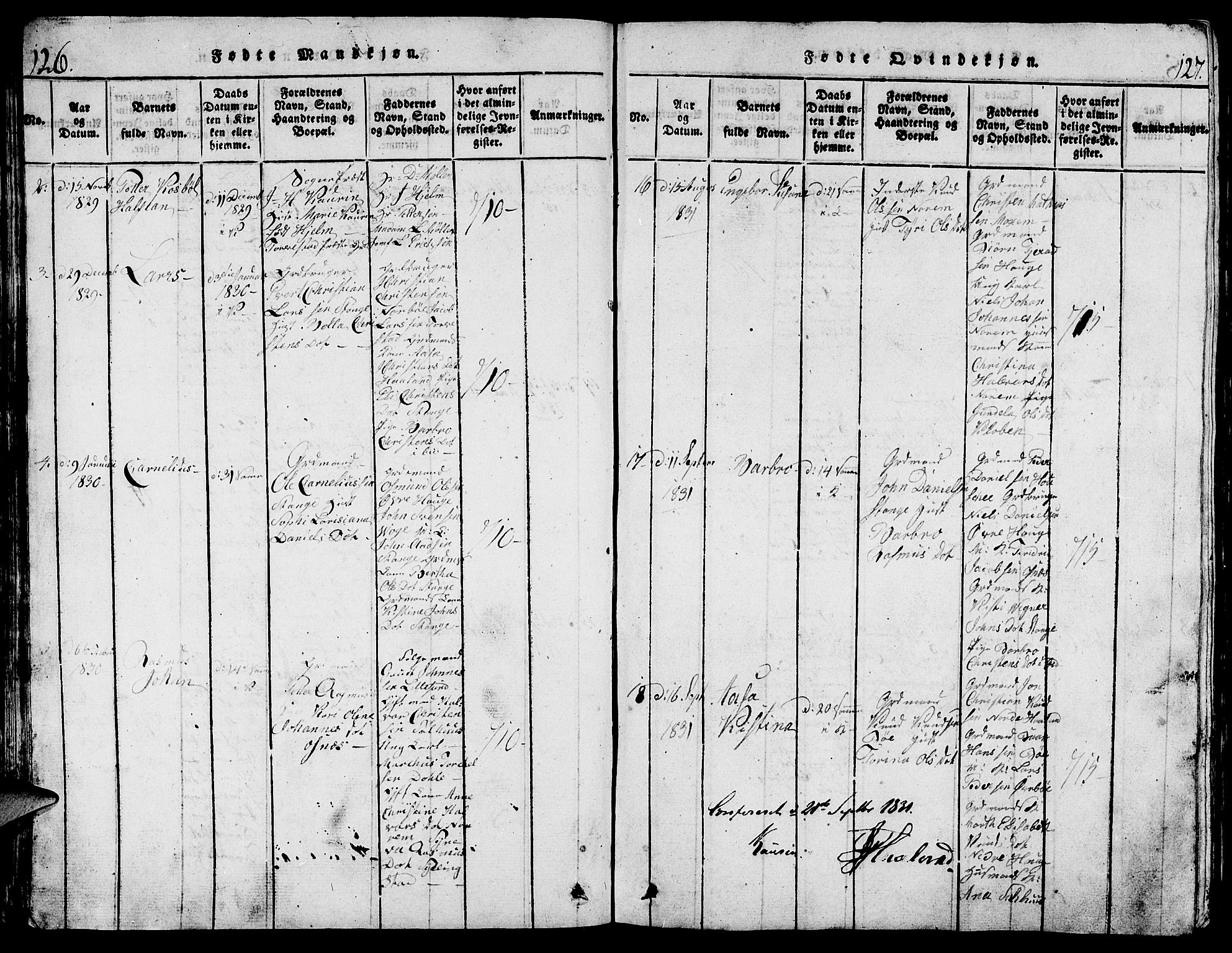 Torvastad sokneprestkontor, AV/SAST-A -101857/H/Ha/Hab/L0001: Parish register (copy) no. B 1 /1, 1817-1835, p. 126-127