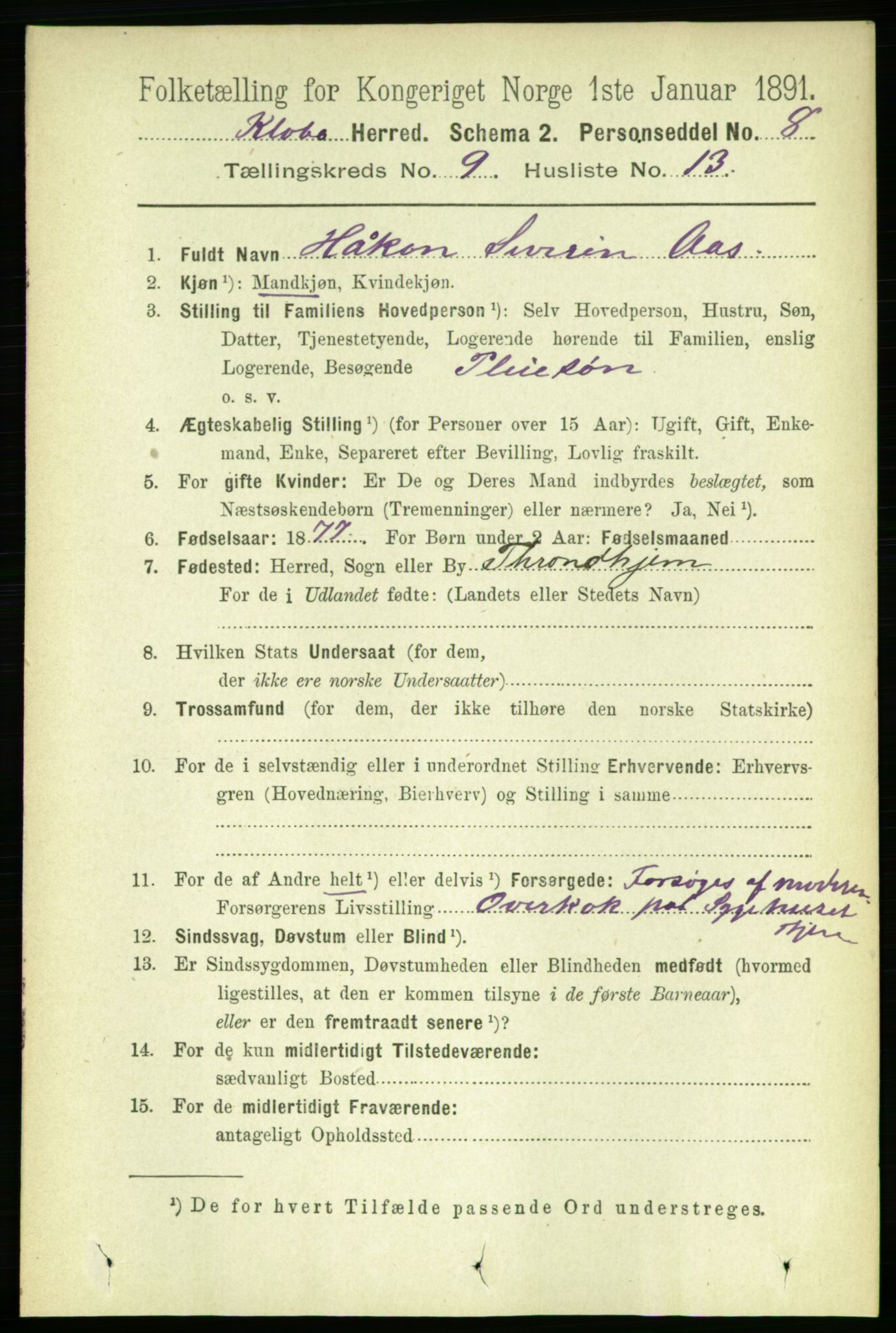 RA, 1891 census for 1662 Klæbu, 1891, p. 1821