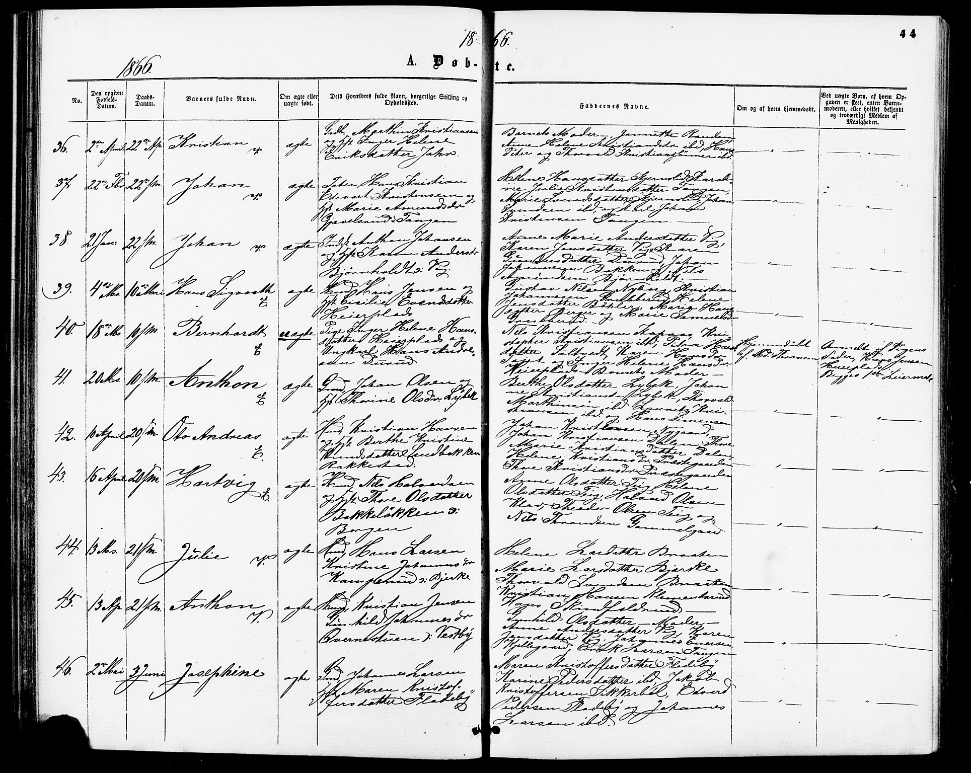 Enebakk prestekontor Kirkebøker, AV/SAO-A-10171c/F/Fa/L0011: Parish register (official) no. I 11, 1862-1882, p. 44