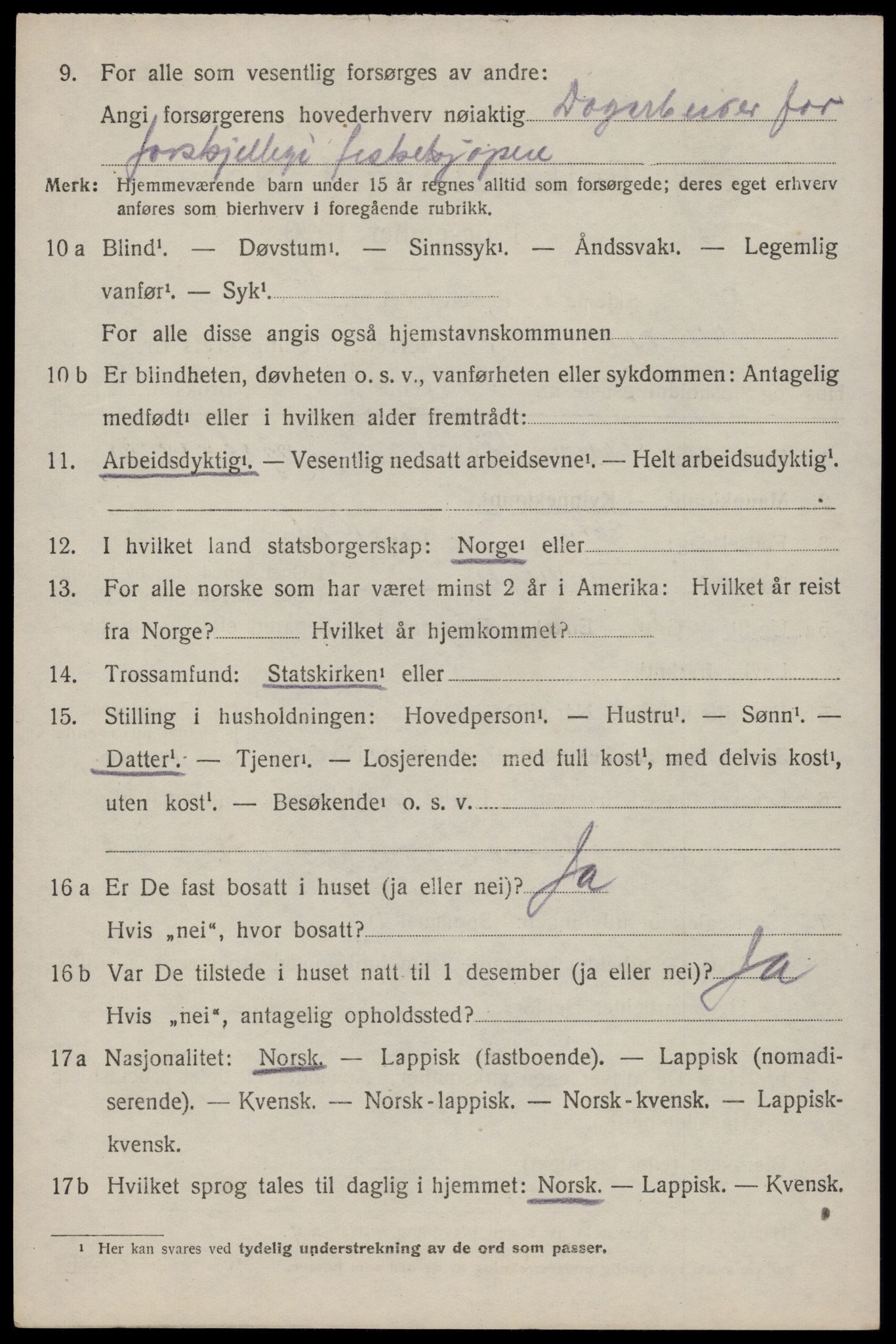 SAT, 1920 census for Dverberg, 1920, p. 7123