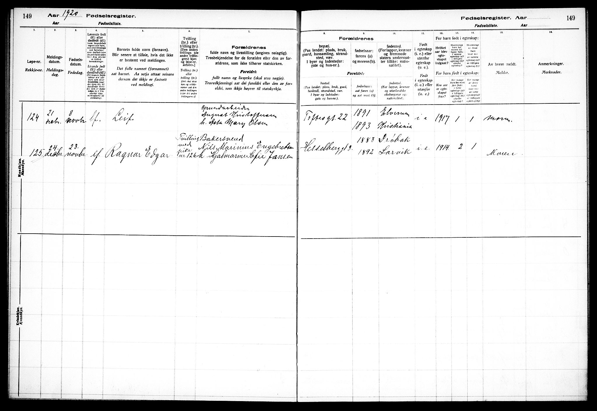 Paulus prestekontor Kirkebøker, AV/SAO-A-10871/J/Ja/L0001: Birth register no. 1, 1916-1923, p. 149