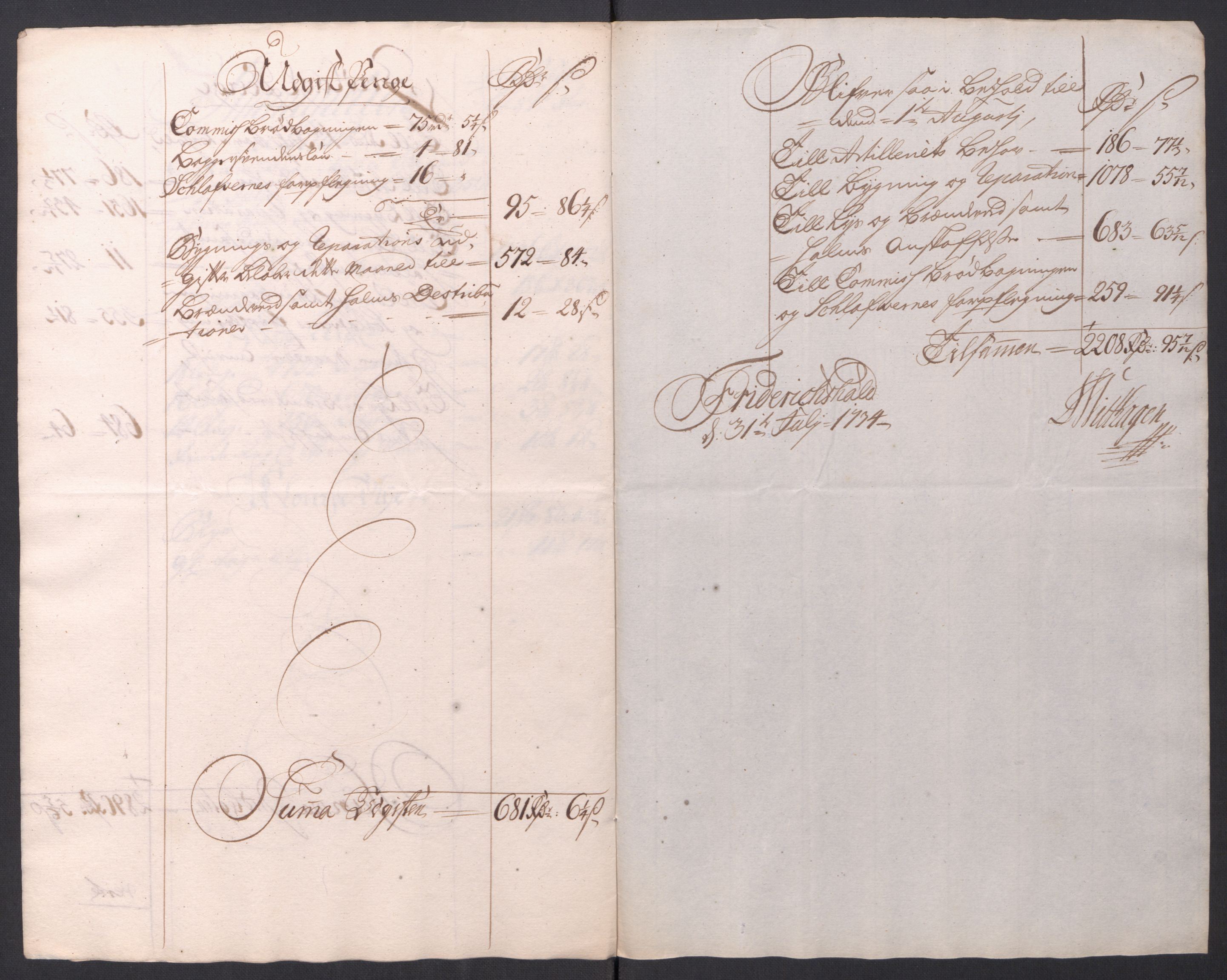 Kommanderende general (KG I) med Det norske krigsdirektorium, AV/RA-EA-5419/D/L0154: Fredriksten festning: Brev, inventarfortegnelser og regnskapsekstrakter, 1730-1739, p. 248