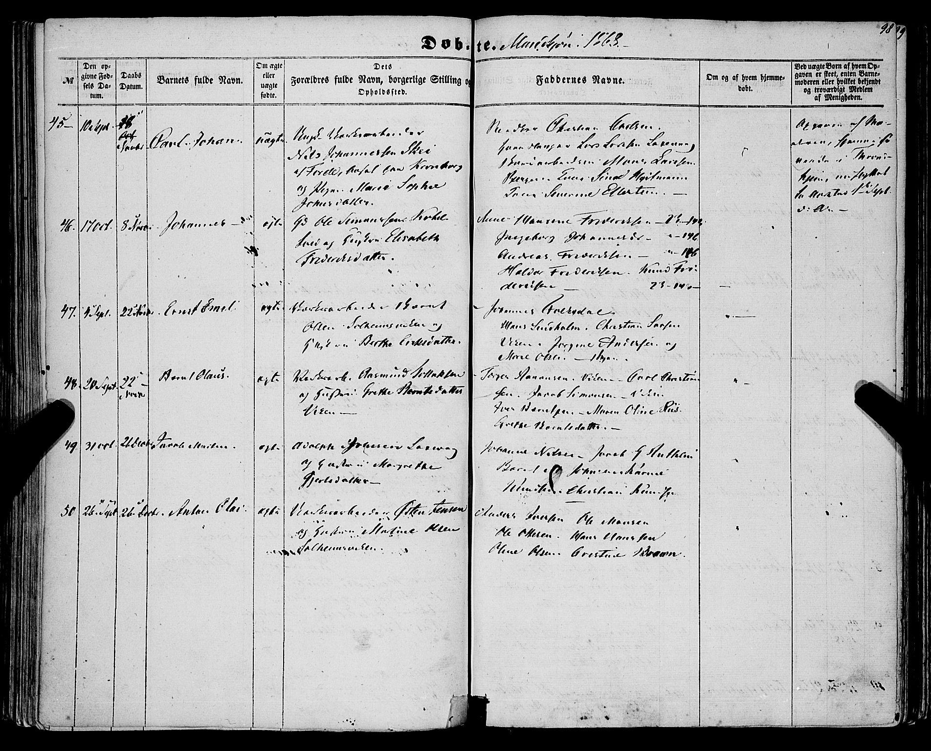 St. Jørgens hospital og Årstad sokneprestembete, AV/SAB-A-99934: Parish register (official) no. A 5, 1857-1869, p. 98