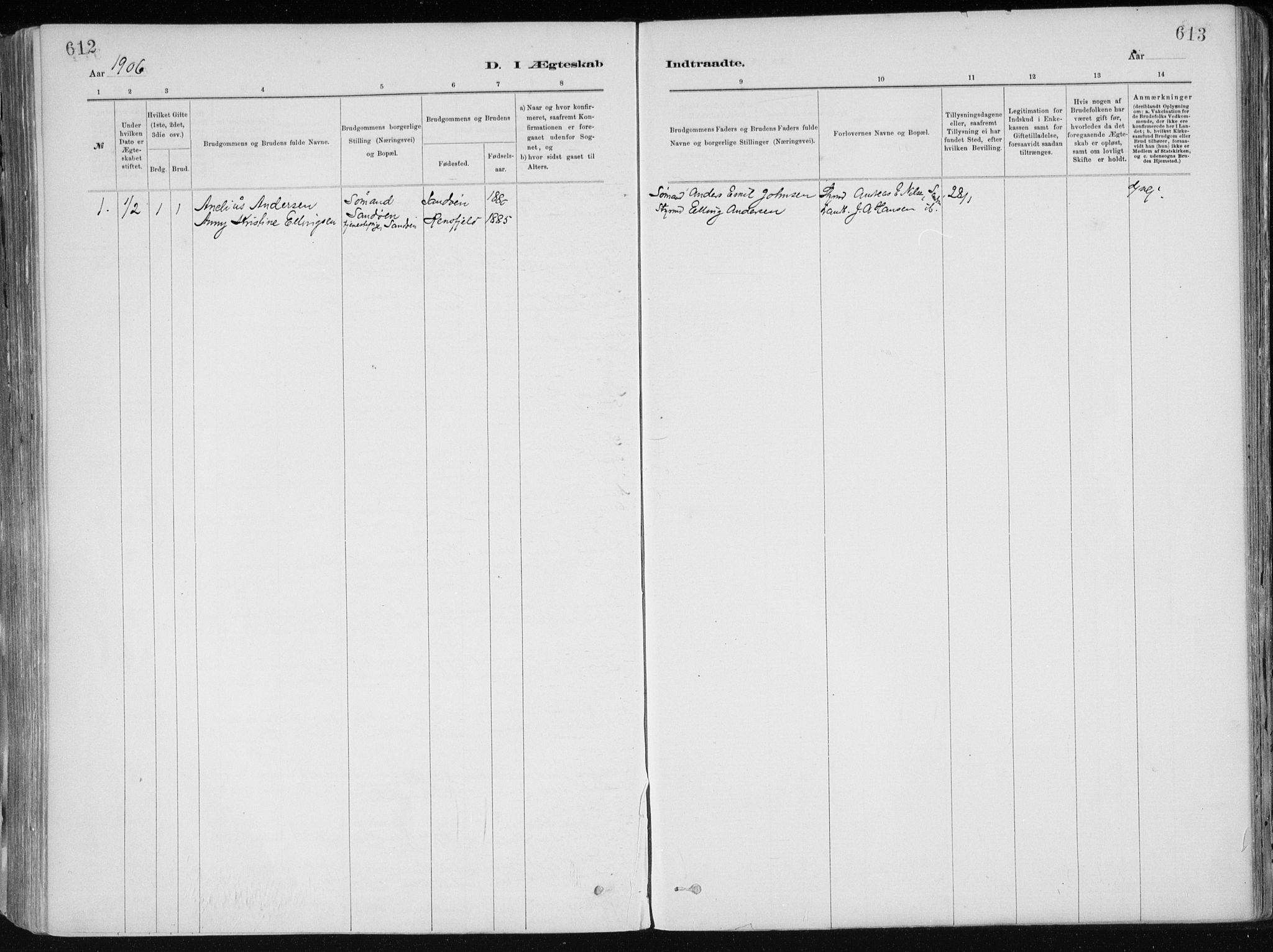Dypvåg sokneprestkontor, SAK/1111-0007/F/Fa/Faa/L0008: Parish register (official) no. A 8, 1885-1906, p. 612-613