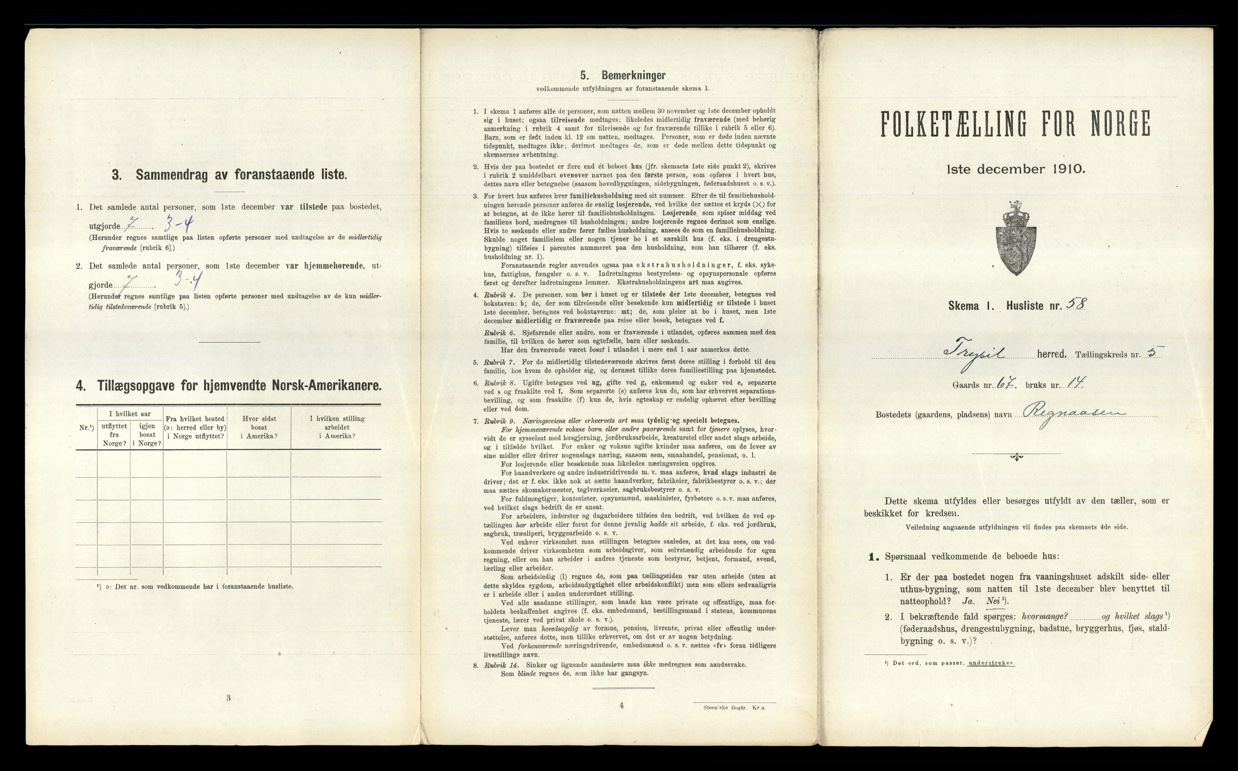 RA, 1910 census for Trysil, 1910, p. 643