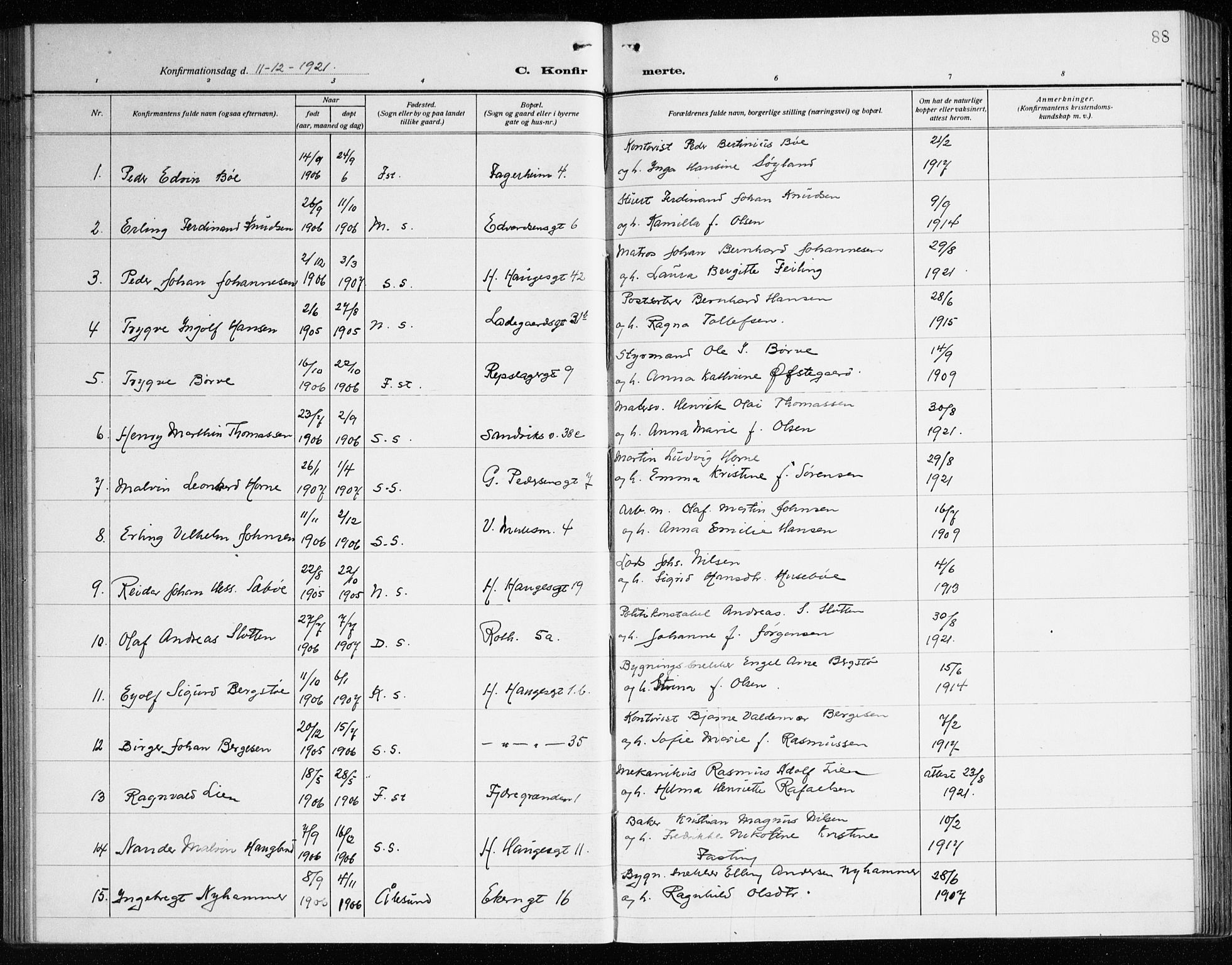 Sandviken Sokneprestembete, SAB/A-77601/H/Ha/L0012: Parish register (official) no. C 3, 1918-1926, p. 88